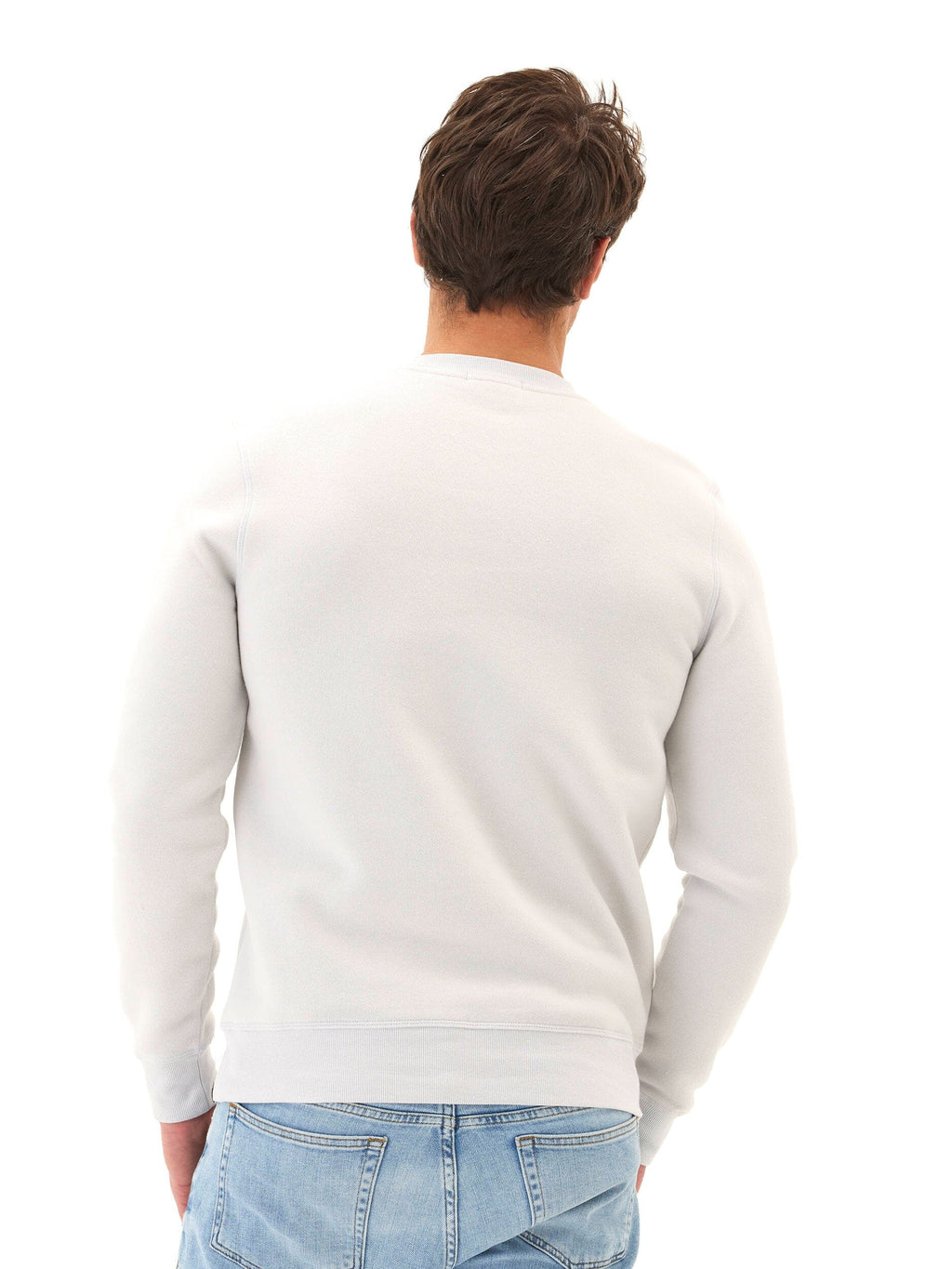 Men's Mineral Wash Fleece Crew Pullover in Light Grey & Off-White