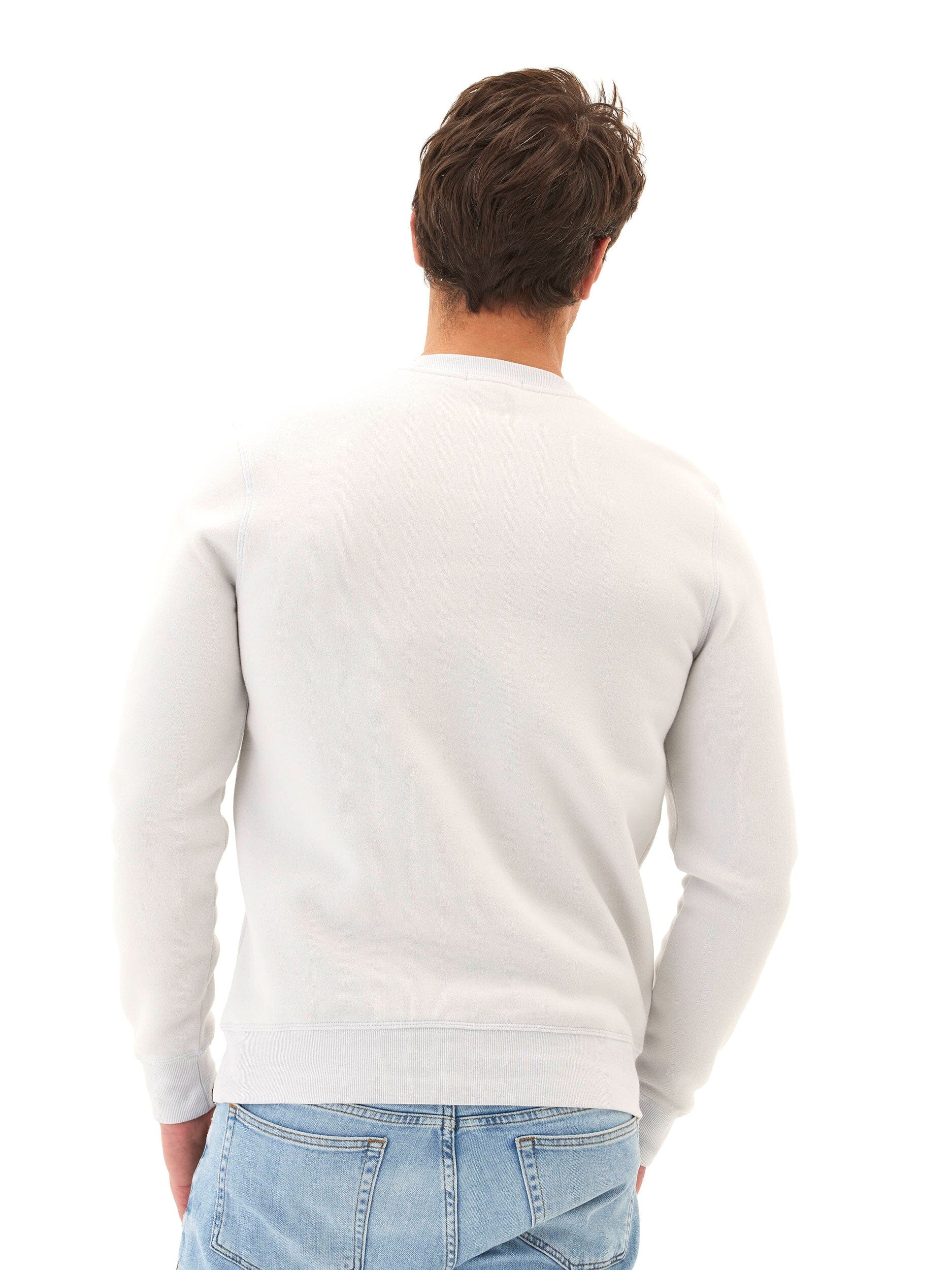 Men's Mineral Wash Fleece Crew Pullover in Light Grey & Off-White