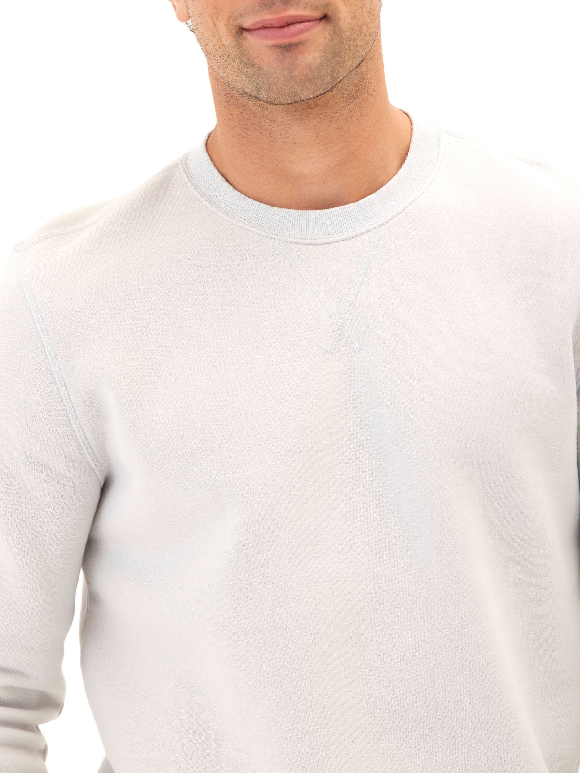 Men's Mineral Wash Fleece Crew Pullover in Light Grey & Off-White