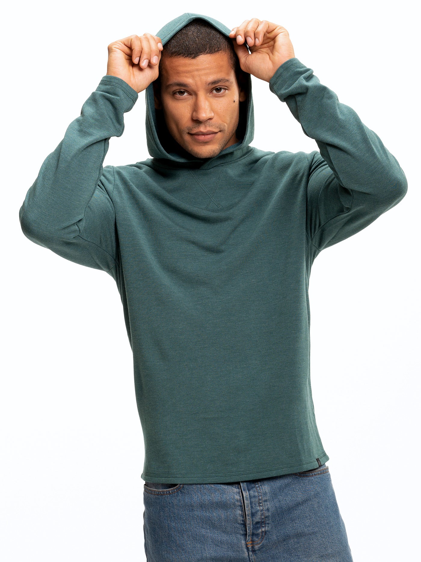 Men's Core Feather Fleece Hoodie in Teal and Forest Green
