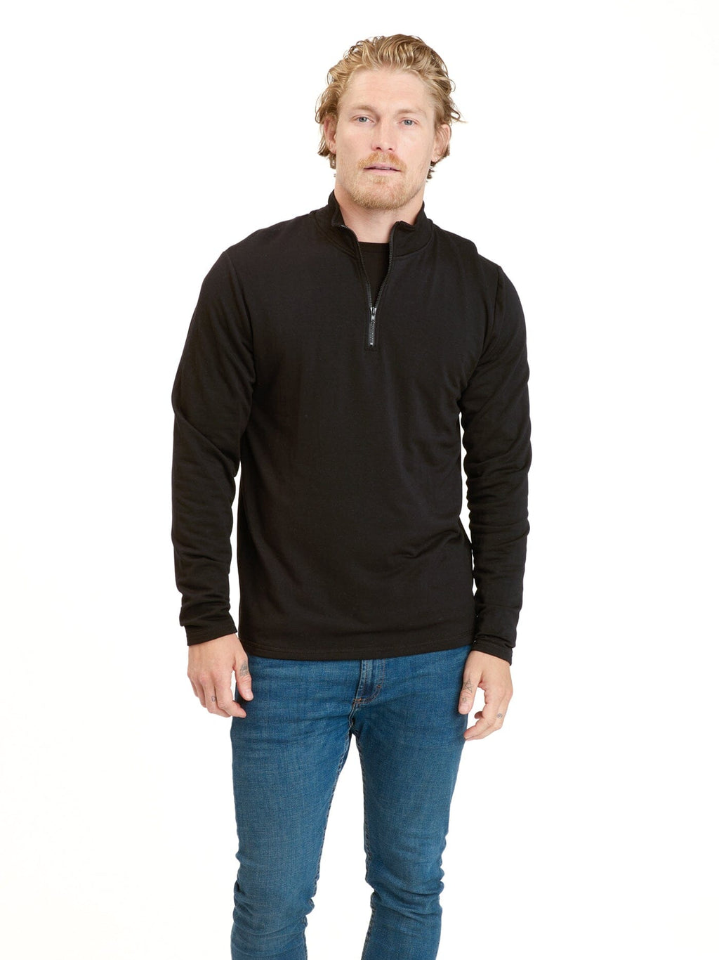 Kace Feather Fleece Quarter Zip Mock Neck in Black