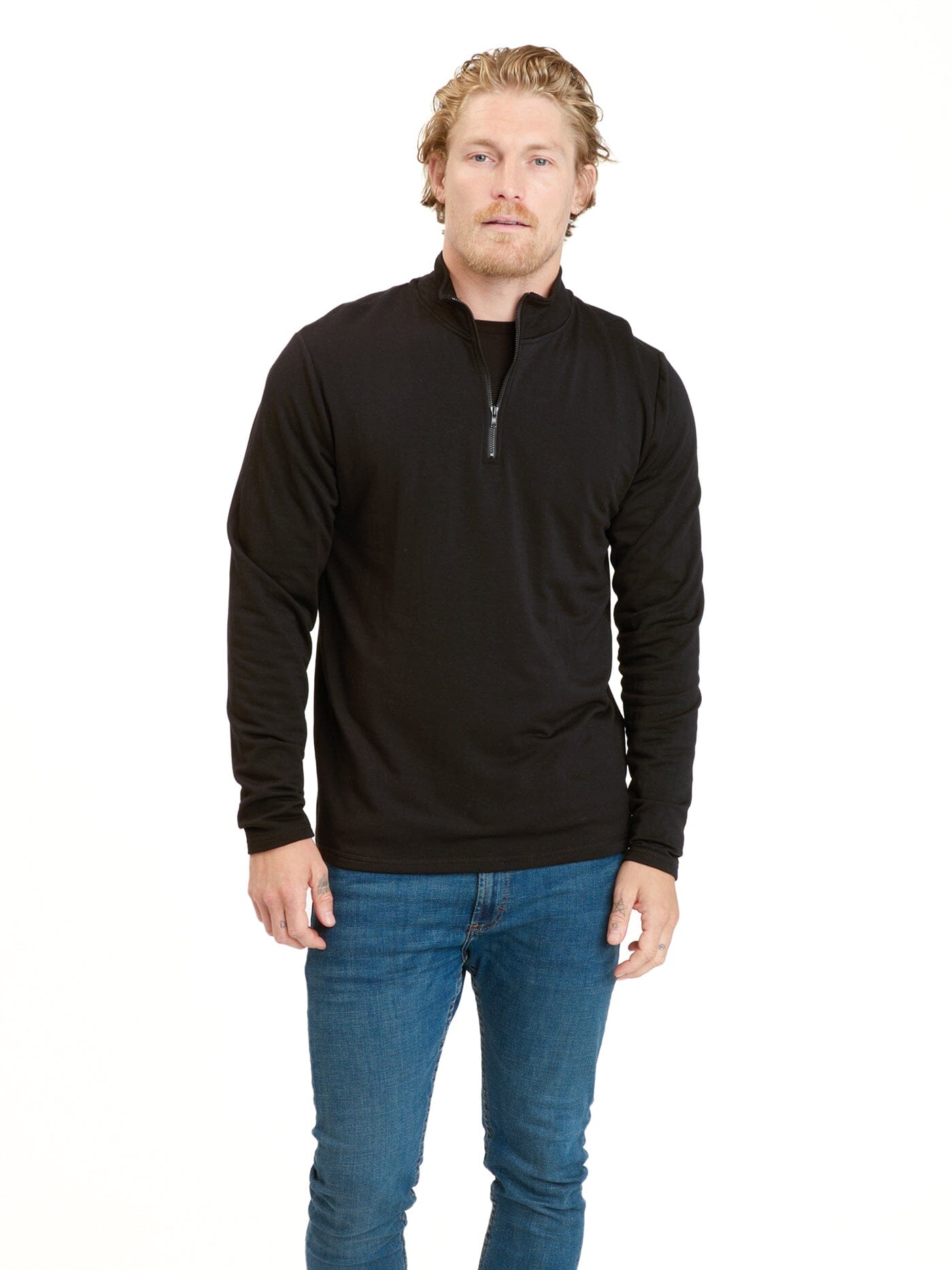 Kace Feather Fleece Quarter Zip Mock Neck in Black