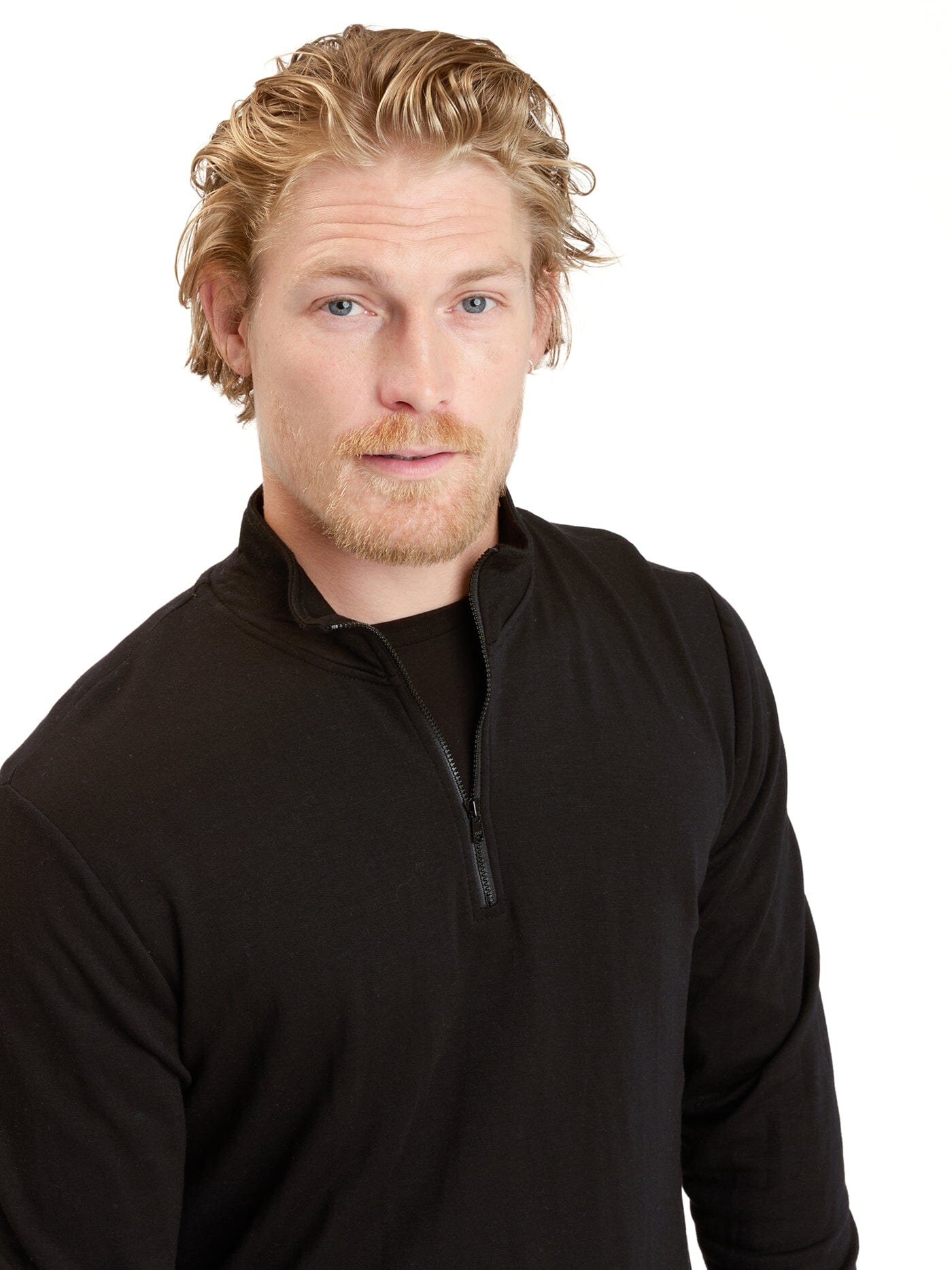 Men's Kace feather fleece quarter zip mock neck sweatshirt in solid black