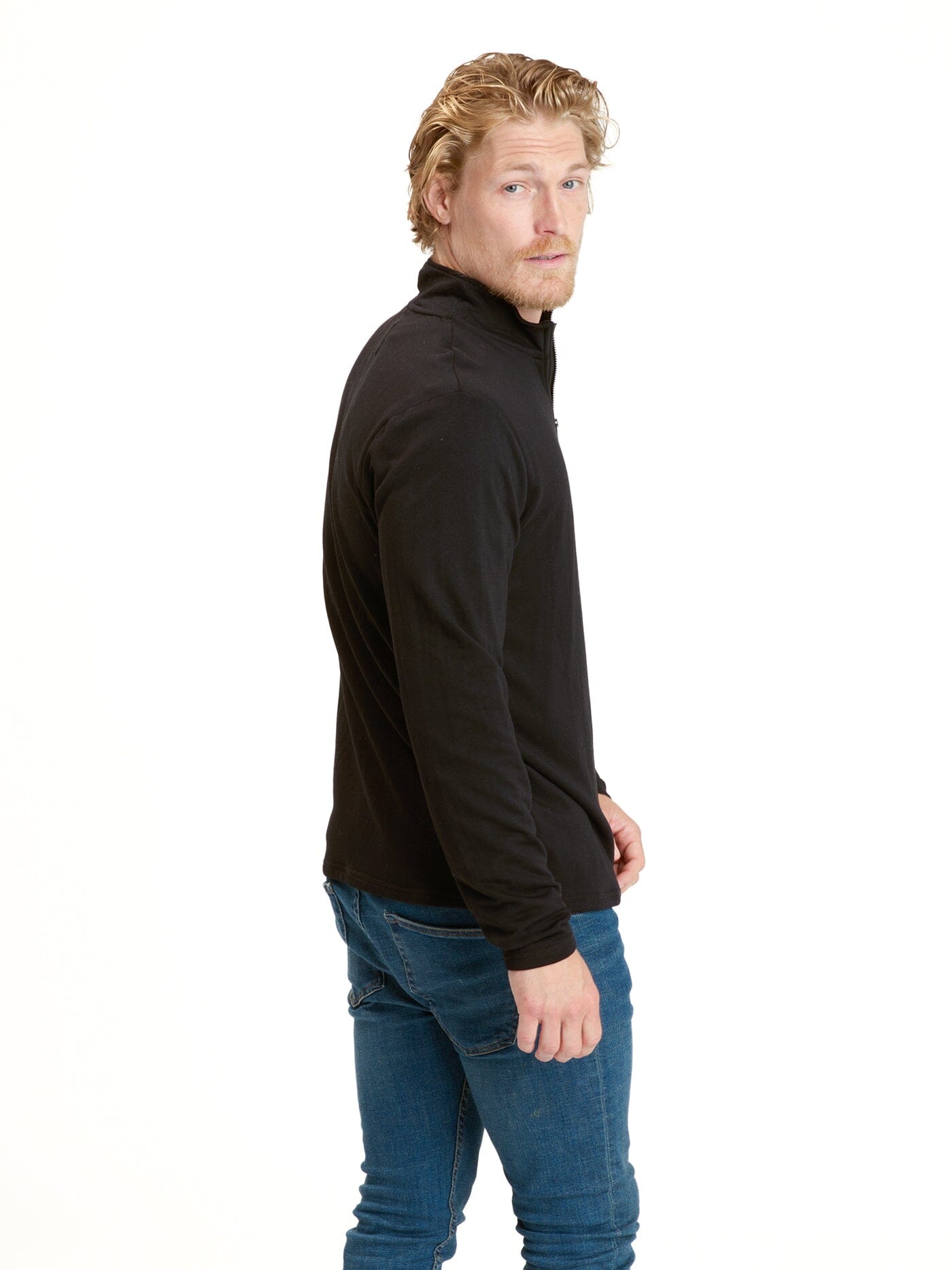 Kace Feather Fleece Quarter Zip Mock Neck in Black