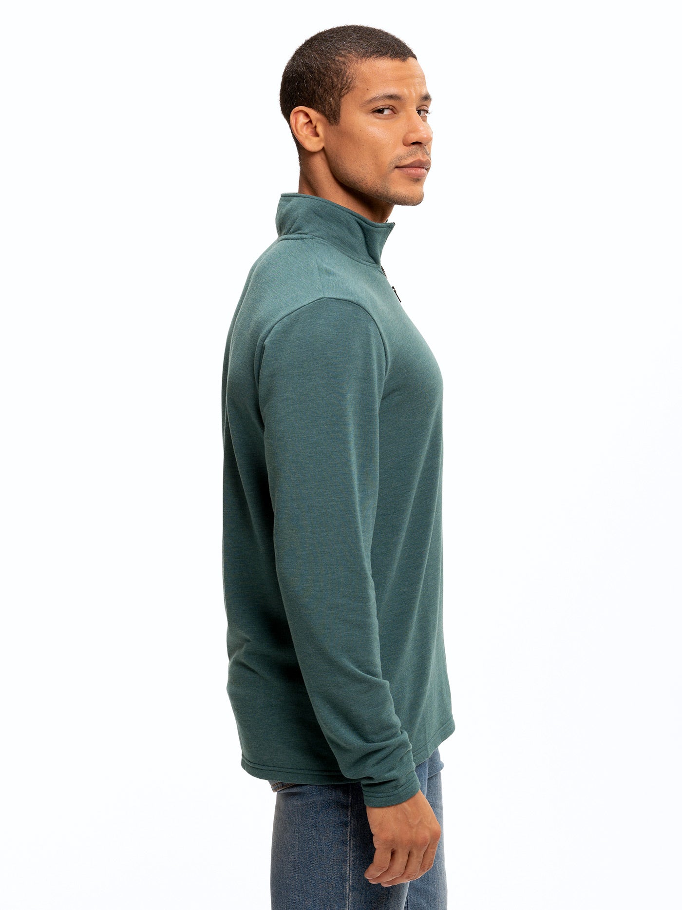 Men's Feather Fleece Quarter Zip Pullover in Teal and Black