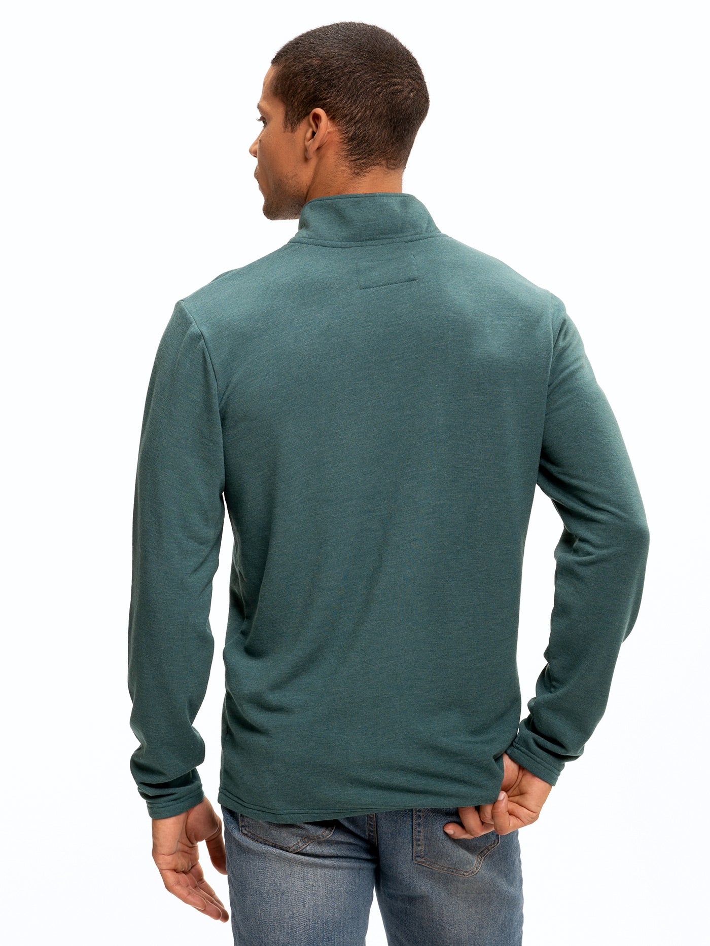 Men's Feather Fleece Quarter Zip Pullover in Teal and Black