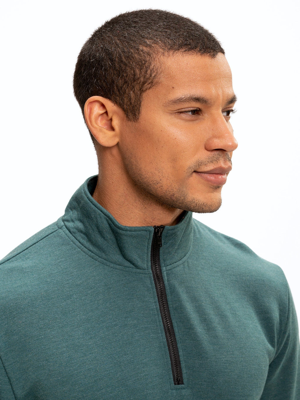 Men's Feather Fleece Quarter Zip Pullover in Teal and Black