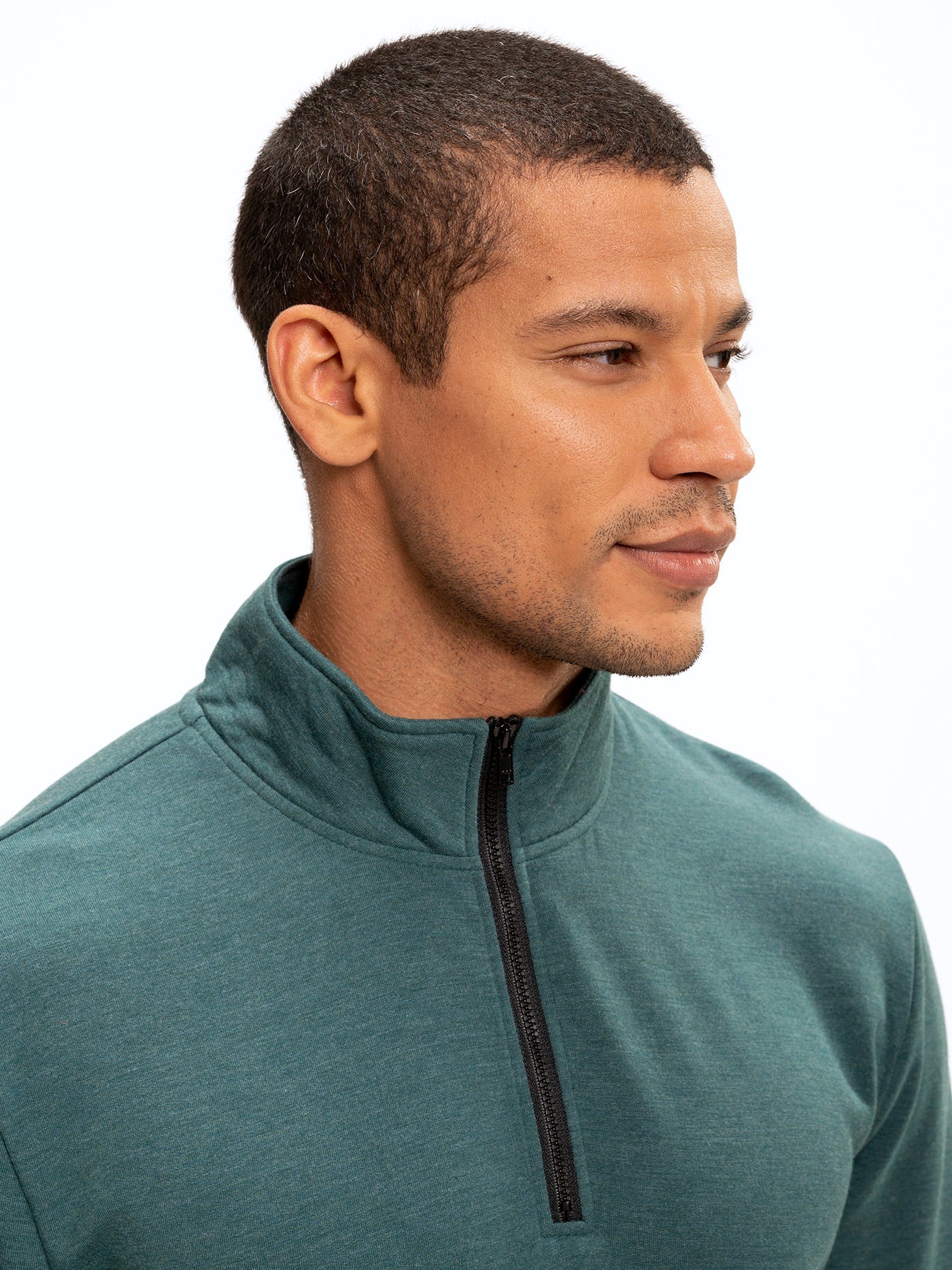 Men's Feather Fleece Quarter Zip Pullover in Teal and Black