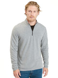Men's heather grey long-sleeve knit quarter zip sweatshirt with mock neck collar