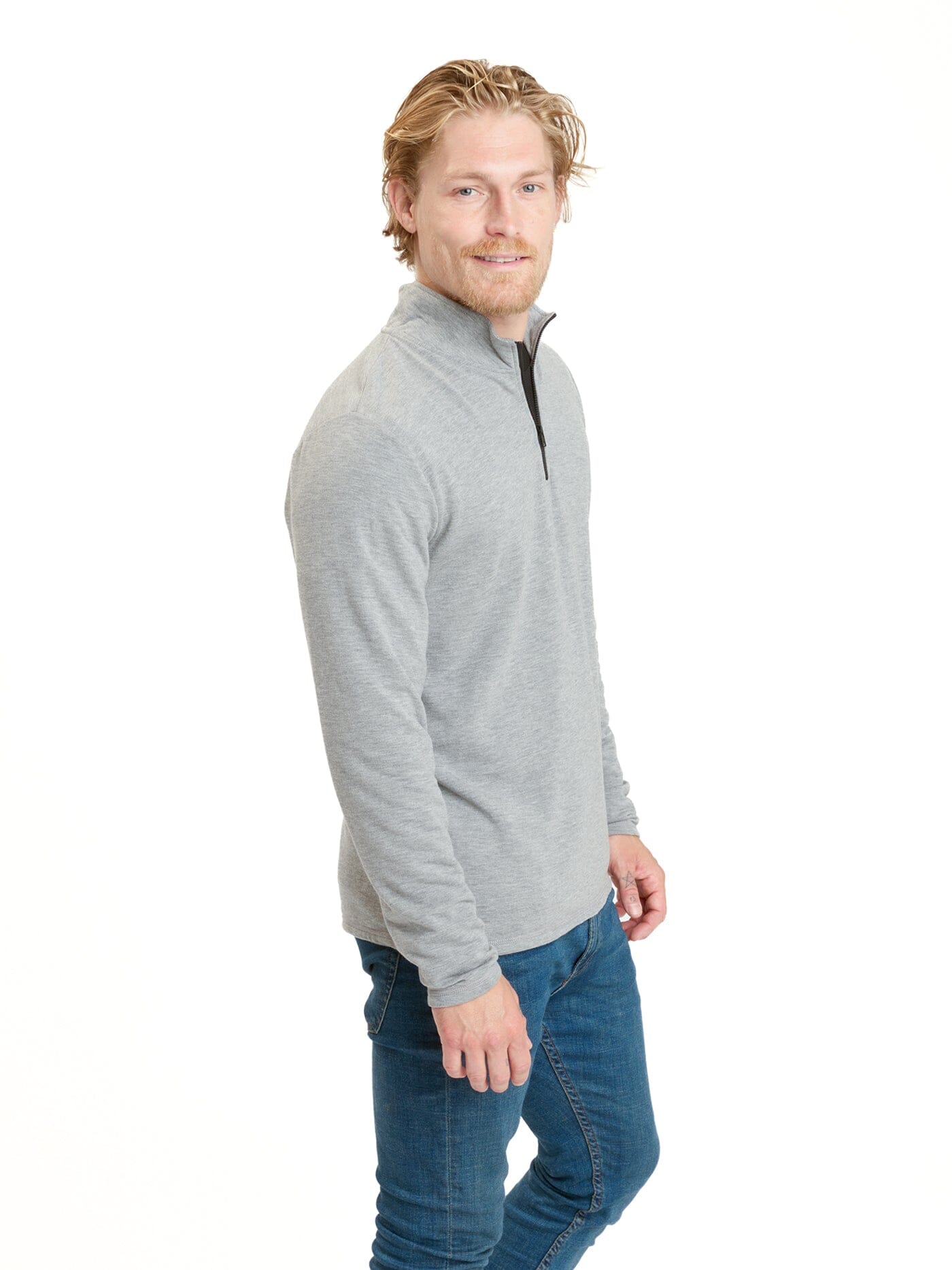 Men's Feather Fleece Quarter Zip Pullover in Heather Grey