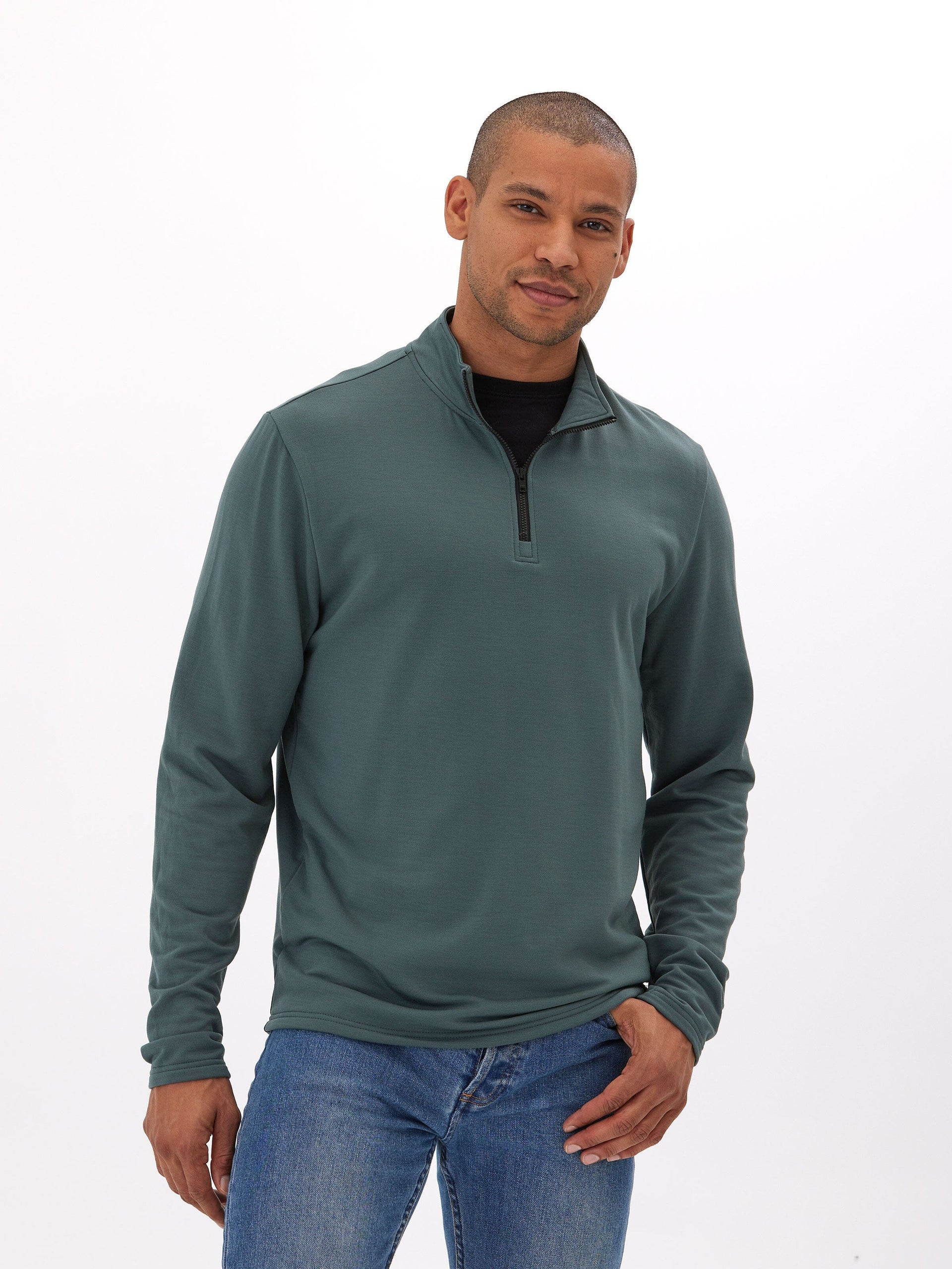 Kace Modal Fleece Quarter Zip Mock Neck Sweatshirt for Men