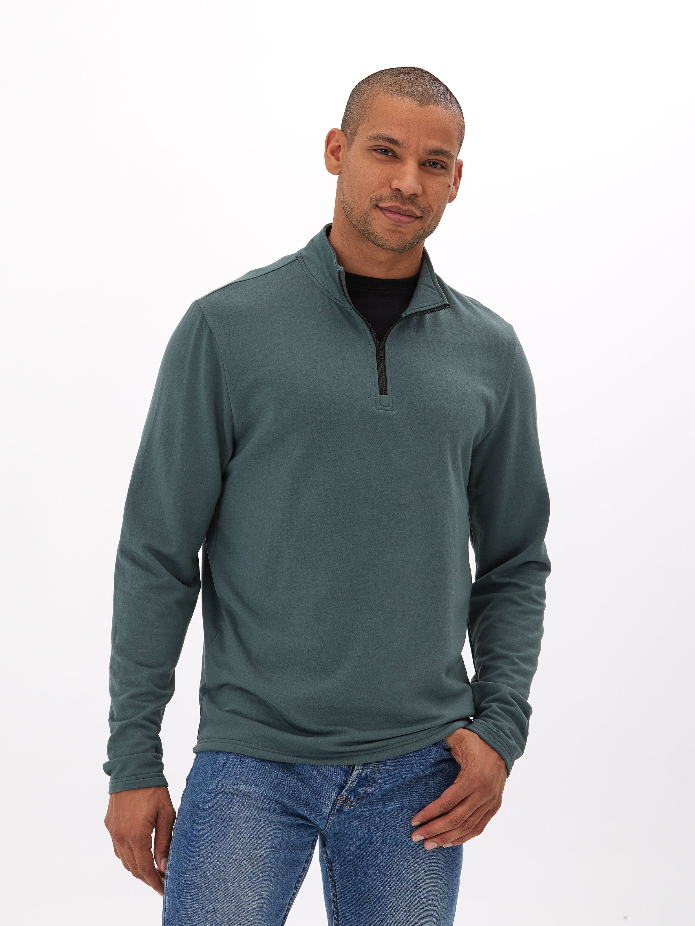 Kace Modal Fleece Quarter Zip Mock Neck Sweatshirt for Men