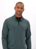 Men's Kace Modal Fleece Quarter Zip sweatshirt in solid teal green, minimalist sporty design.