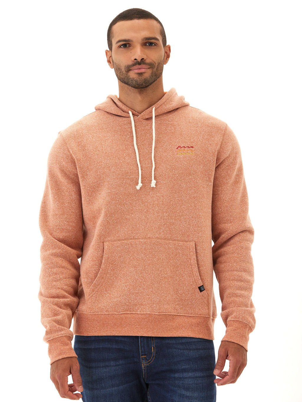 Embroidered Triblend Fleece Hoodie for Men in Rust and Heathered-Orange