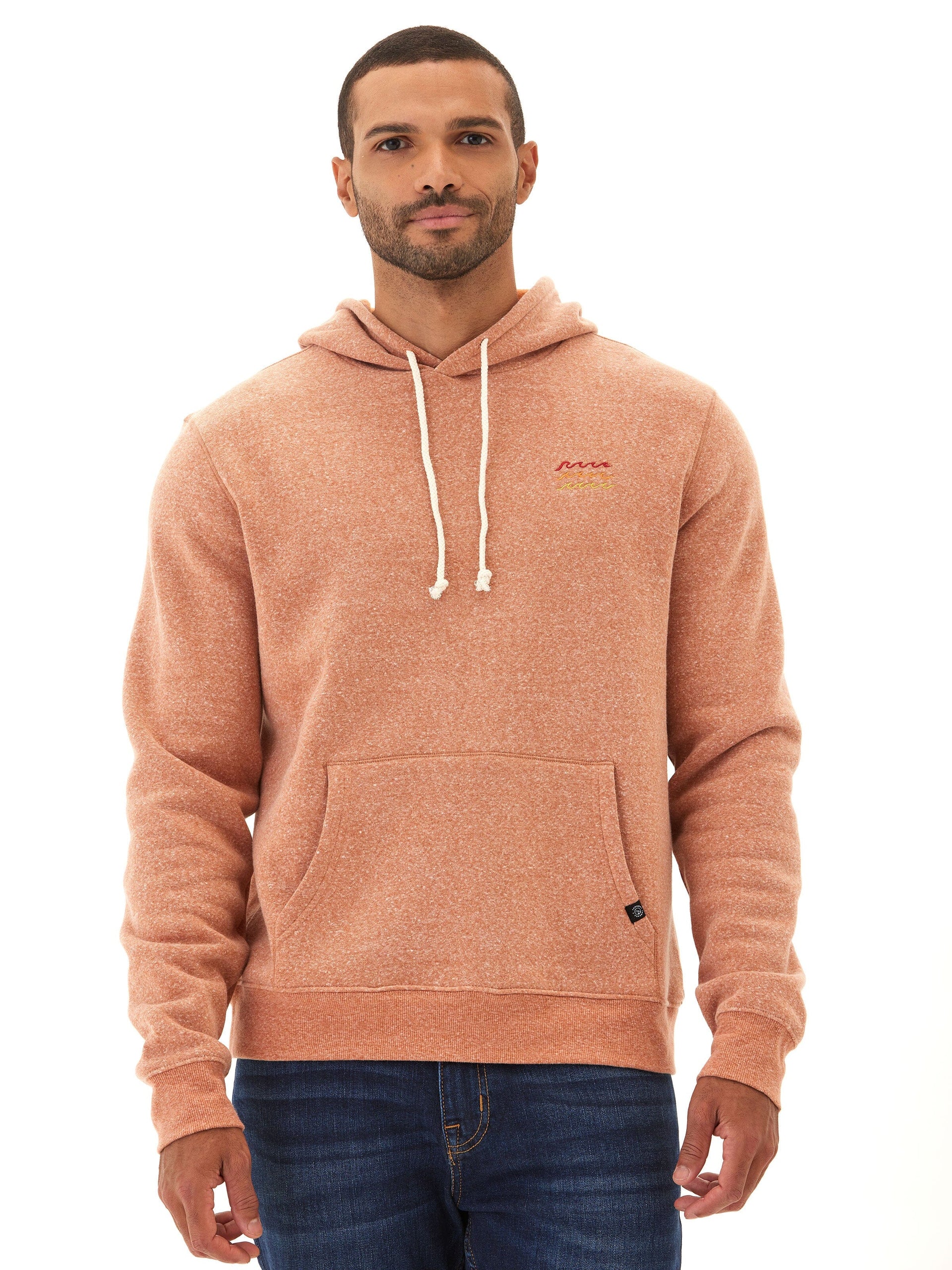 Embroidered Triblend Fleece Hoodie for Men in Rust and Heathered-Orange