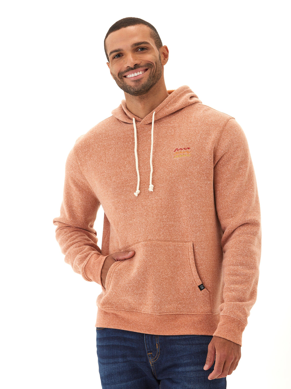 Embroidered Triblend Fleece Hoodie for Men in Rust and Heathered-Orange