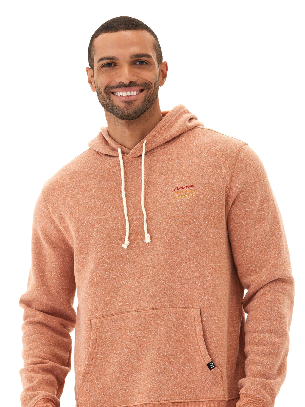 Embroidered Triblend Fleece Hoodie for Men in Rust and Heathered-Orange