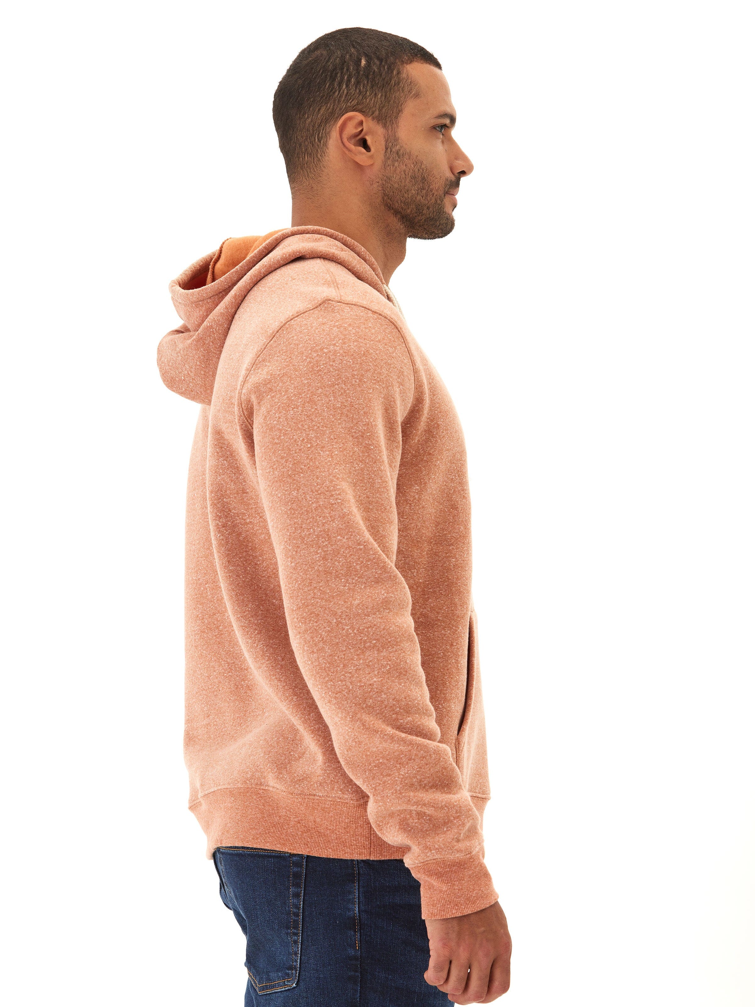 Embroidered Triblend Fleece Hoodie for Men in Rust and Heathered-Orange
