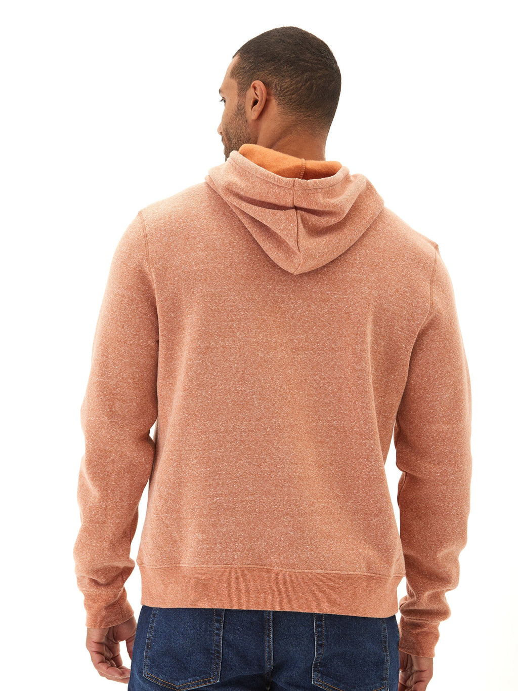 Embroidered Triblend Fleece Hoodie for Men in Rust and Heathered-Orange
