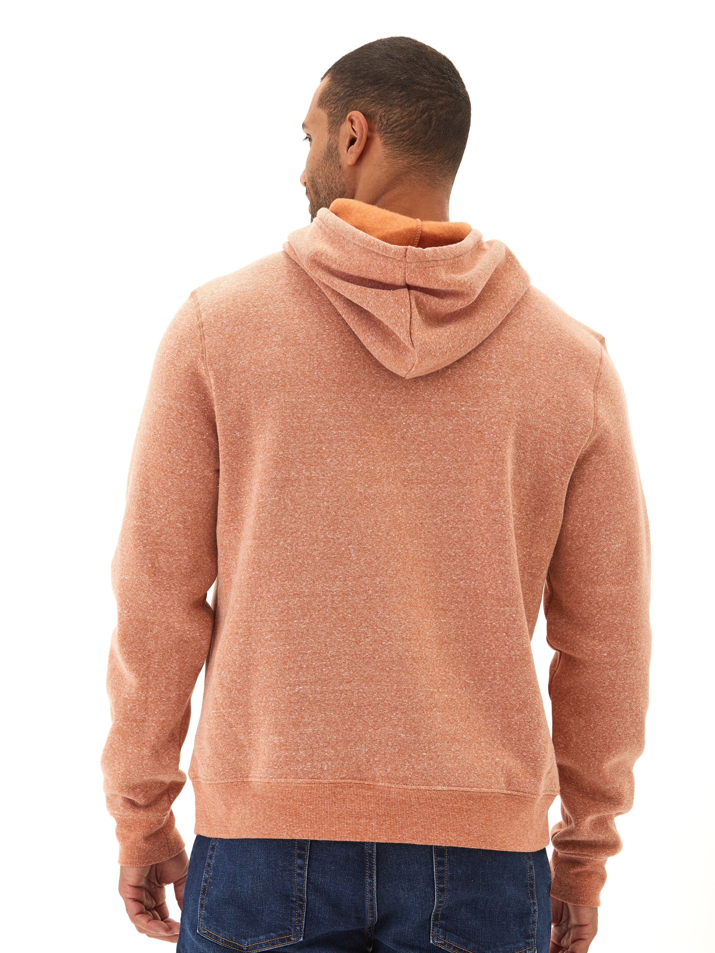 Embroidered Triblend Fleece Hoodie for Men in Rust and Heathered-Orange
