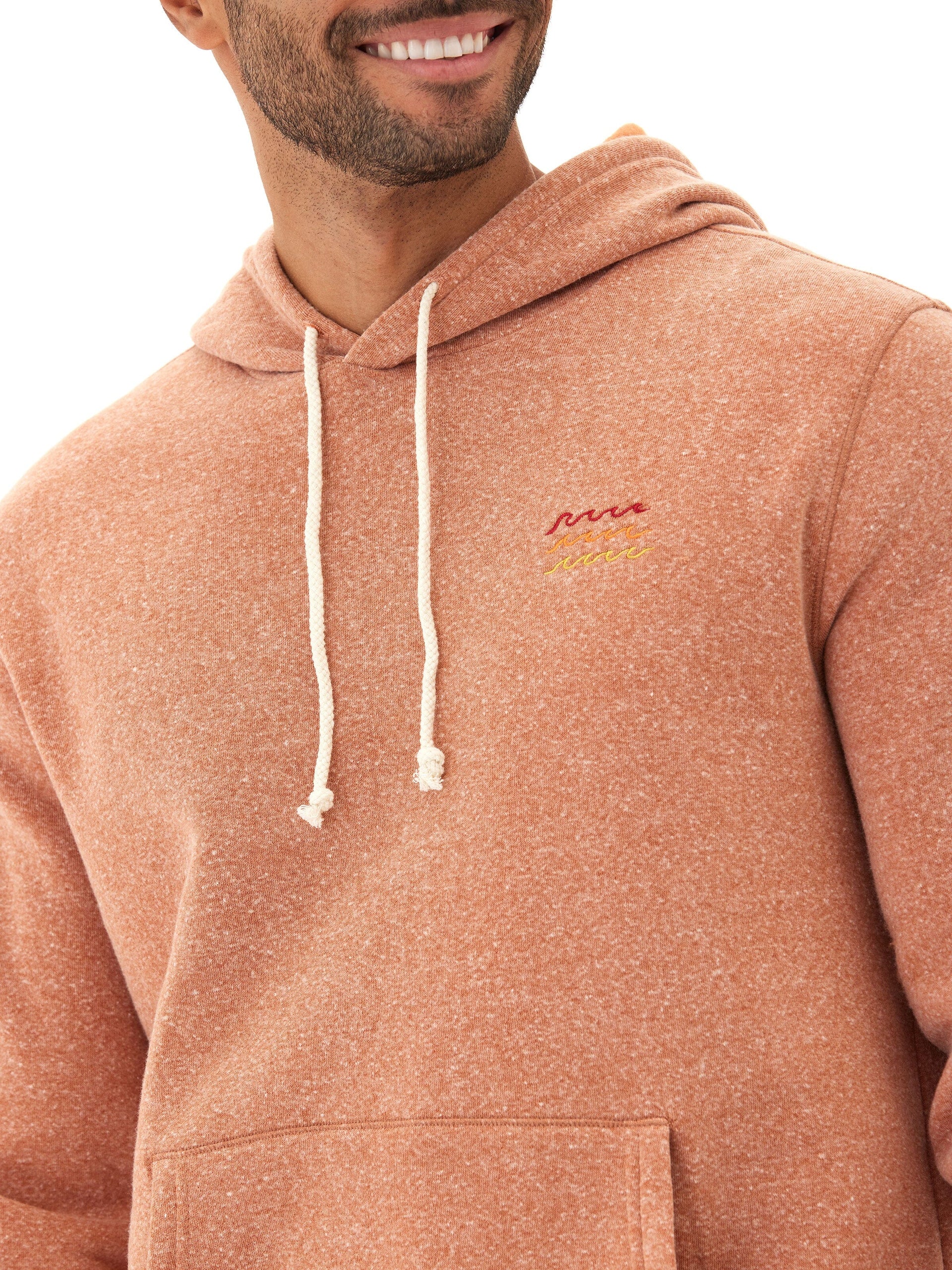 Embroidered Triblend Fleece Hoodie for Men in Rust and Heathered-Orange