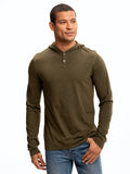 Baseline Long Sleeve Triblend Henley Hoodie featuring a 2-button placket and textured knit fabric.