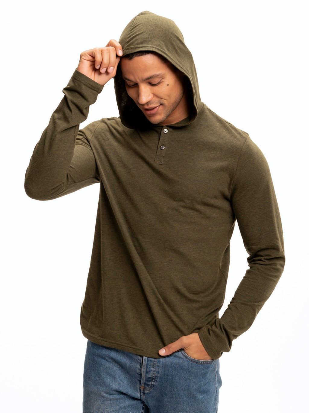 Baseline Long Sleeve Triblend Henley Hoodie for Men and Women