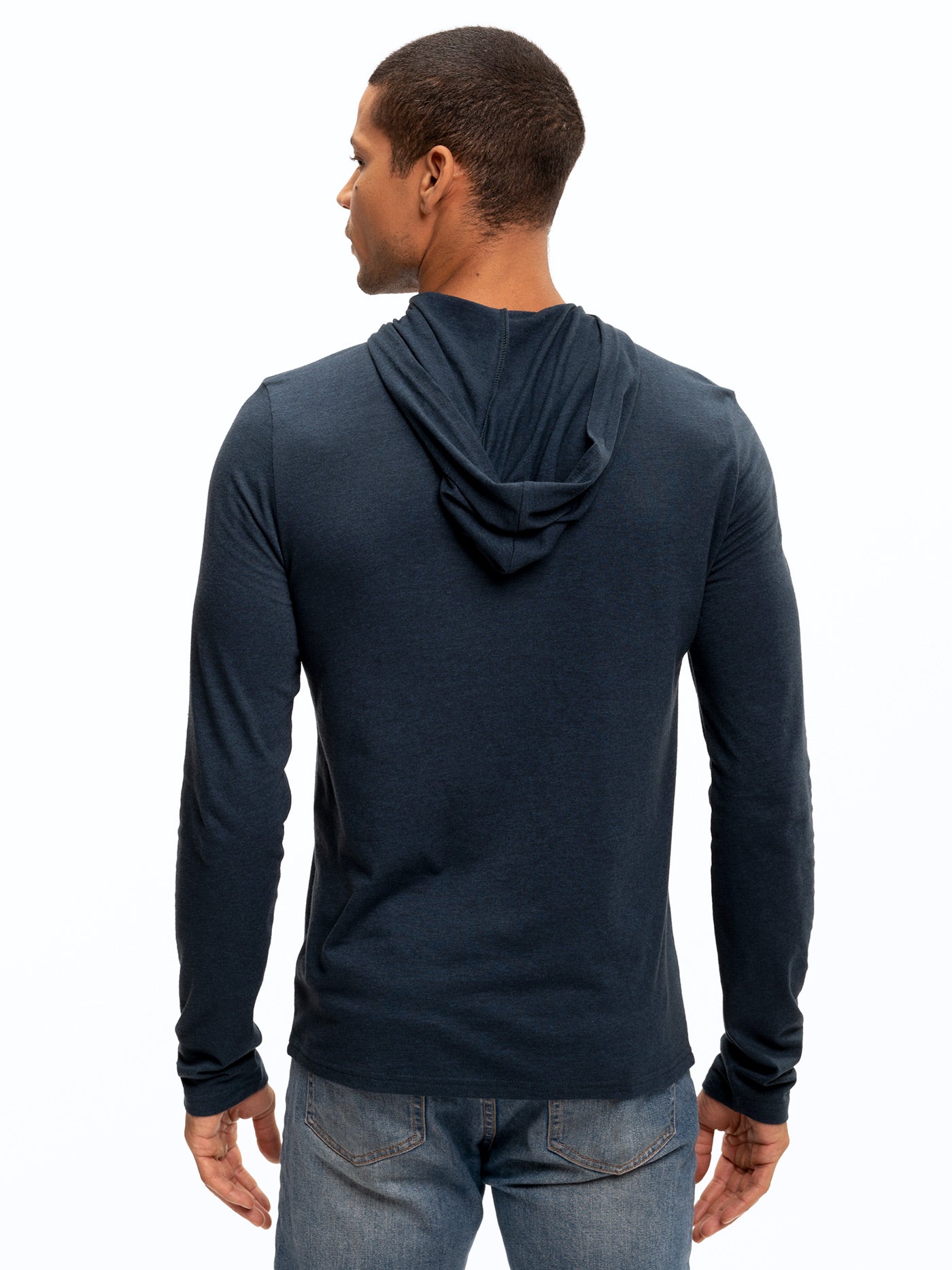Baseline Long Sleeve Triblend Henley Hoodie in Heathered Navy