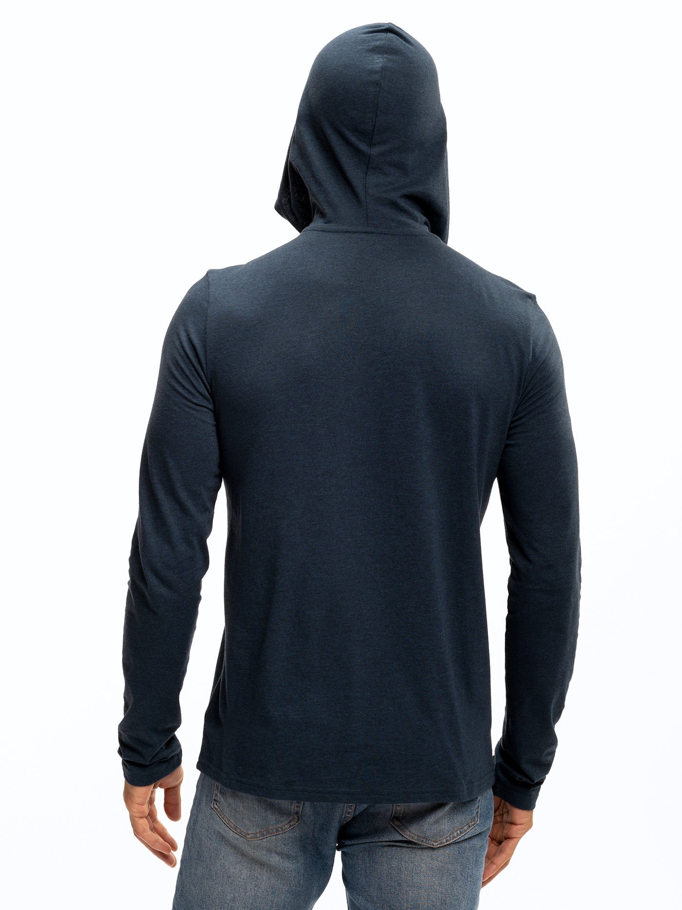 Baseline Long Sleeve Triblend Henley Hoodie in Heathered Navy