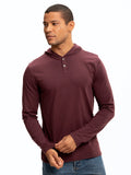 Baseline Long Sleeve Triblend Henley Hoodie in a textured knit fabric with contrast neck trim.