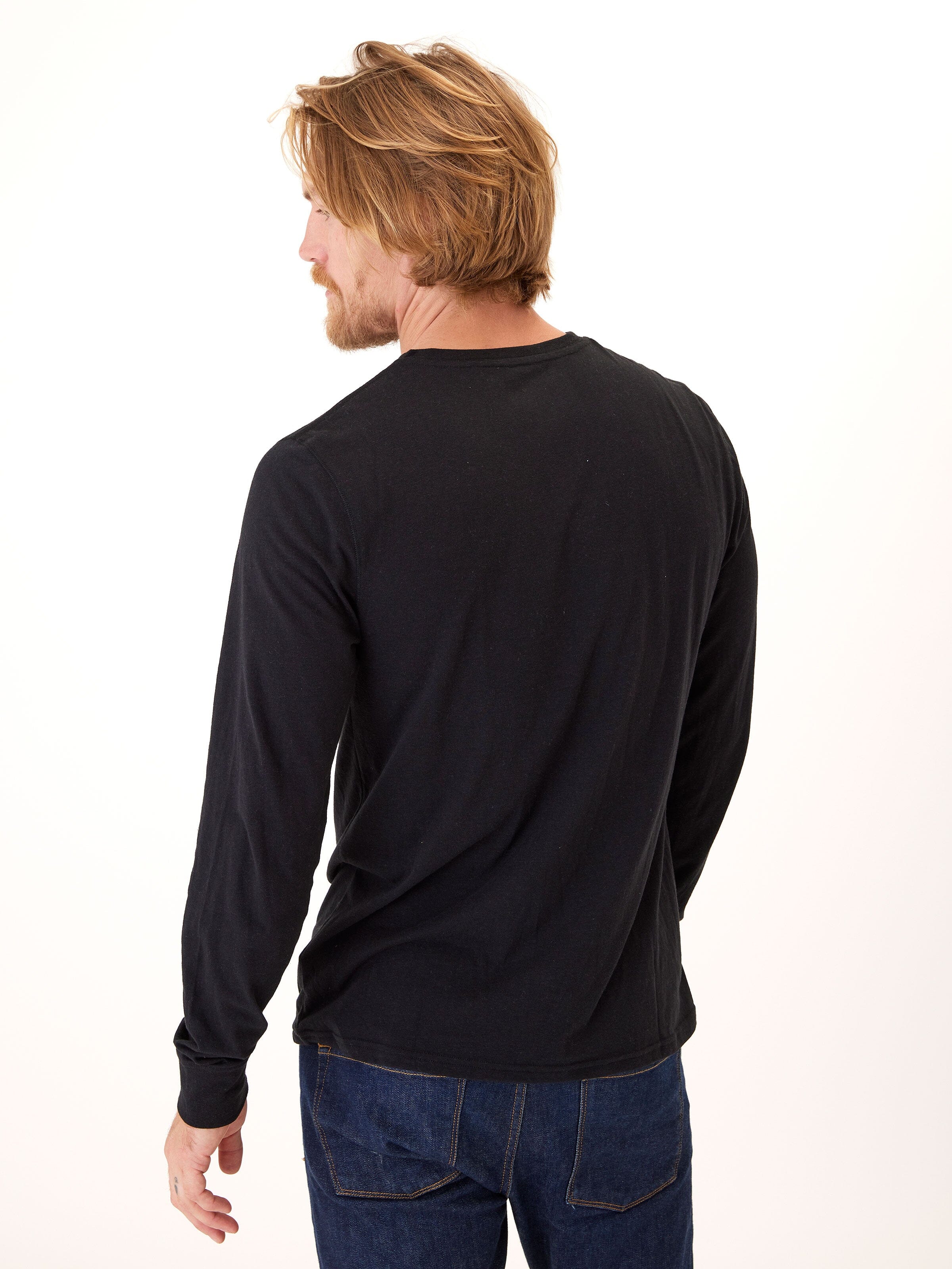 Baseline Men's Long Sleeve Triblend Henley in Black and Grey