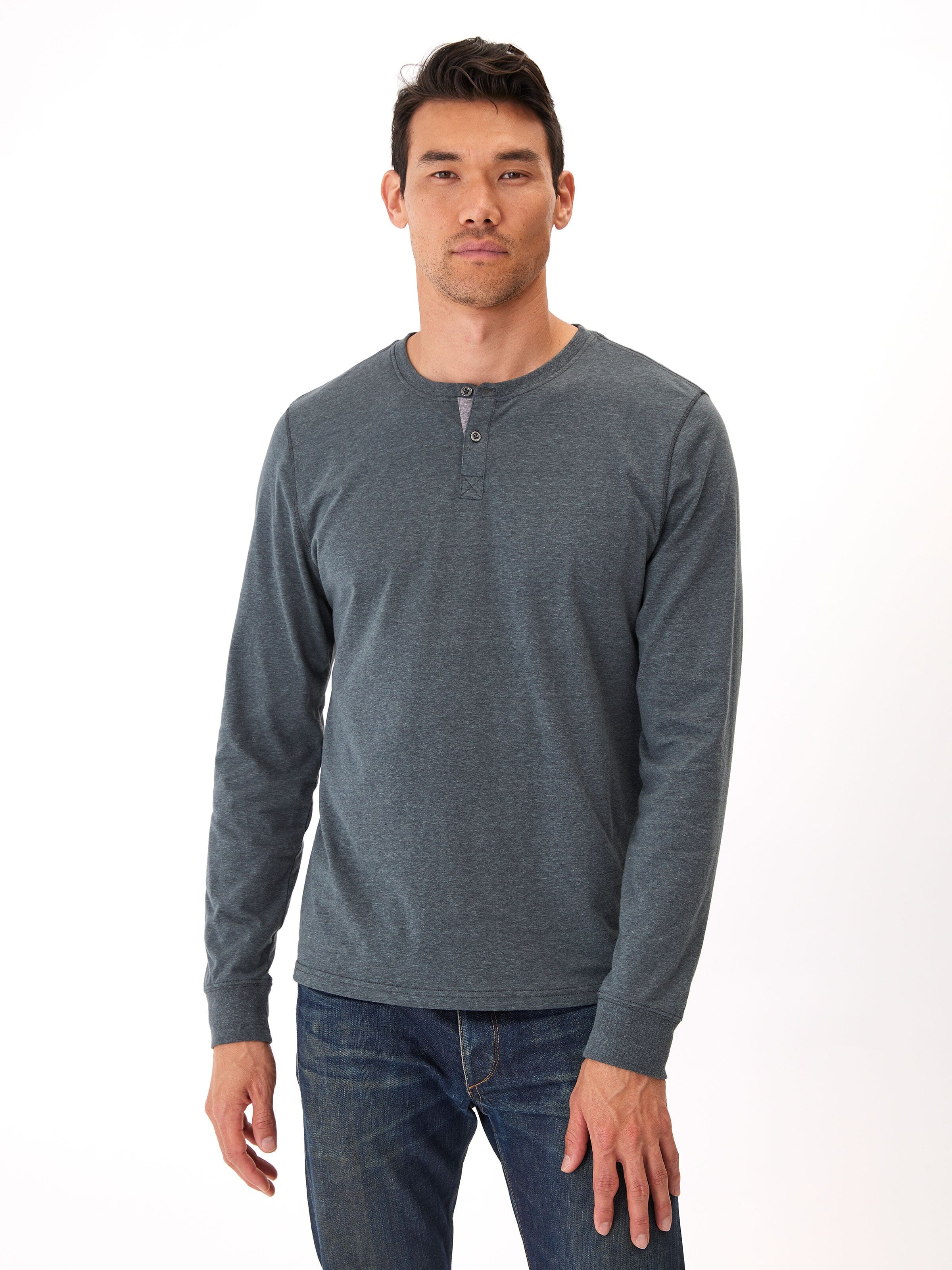 Men's Baseline dark-grey long sleeve henley with button placket