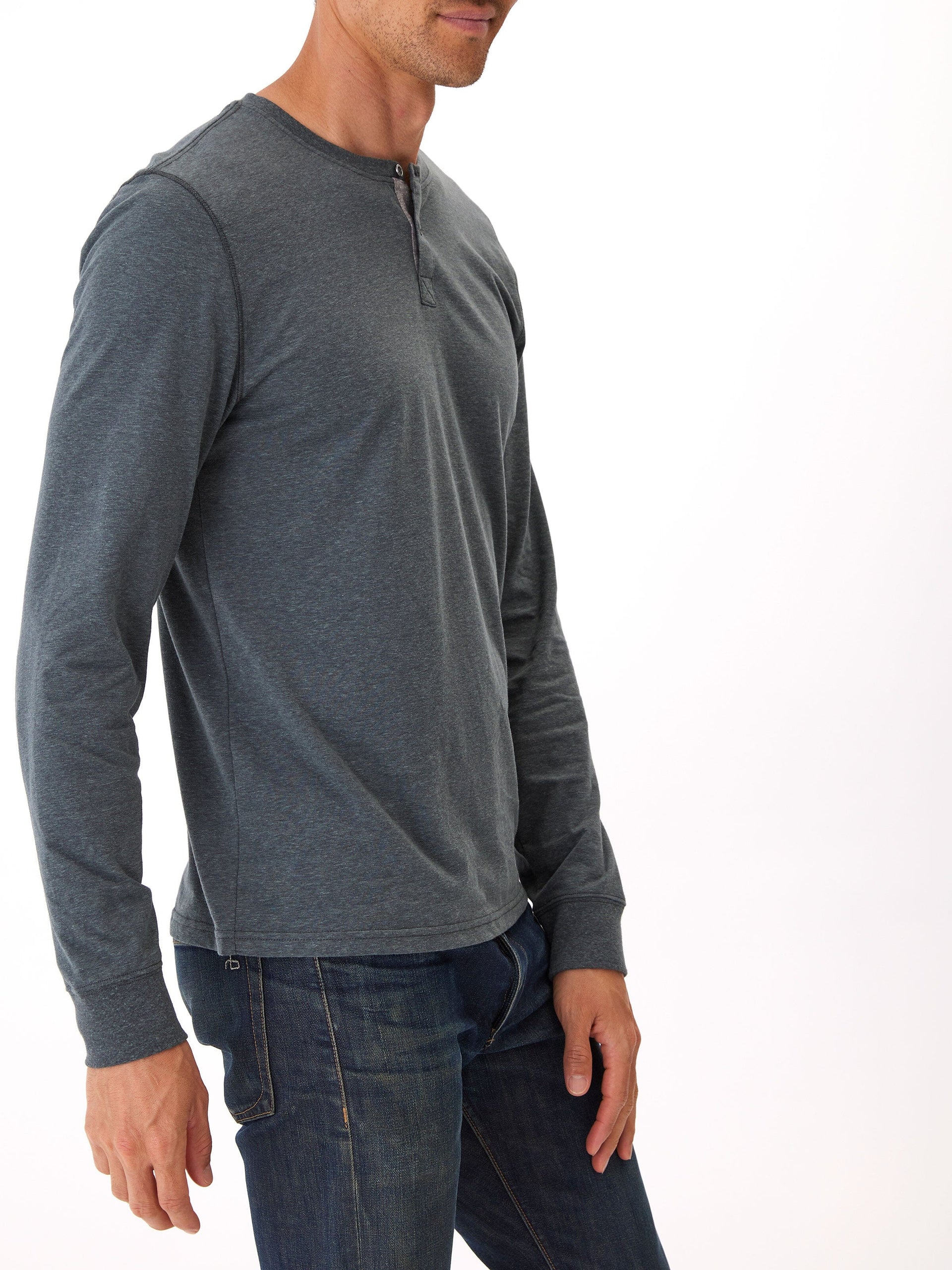 Baseline Men's Long Sleeve Triblend Henley in Dark-Grey