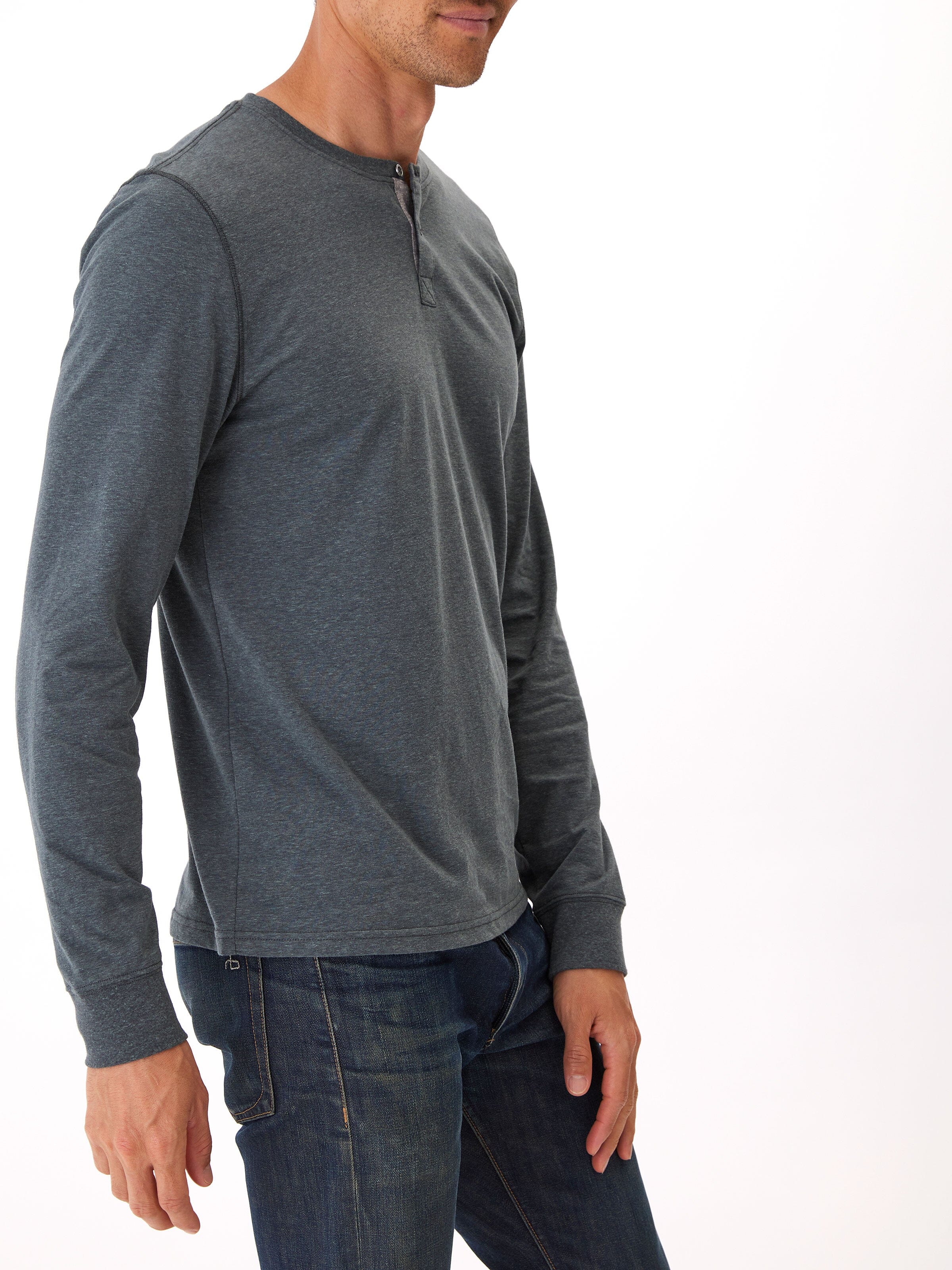 Baseline Men's Long Sleeve Triblend Henley in Dark-Grey