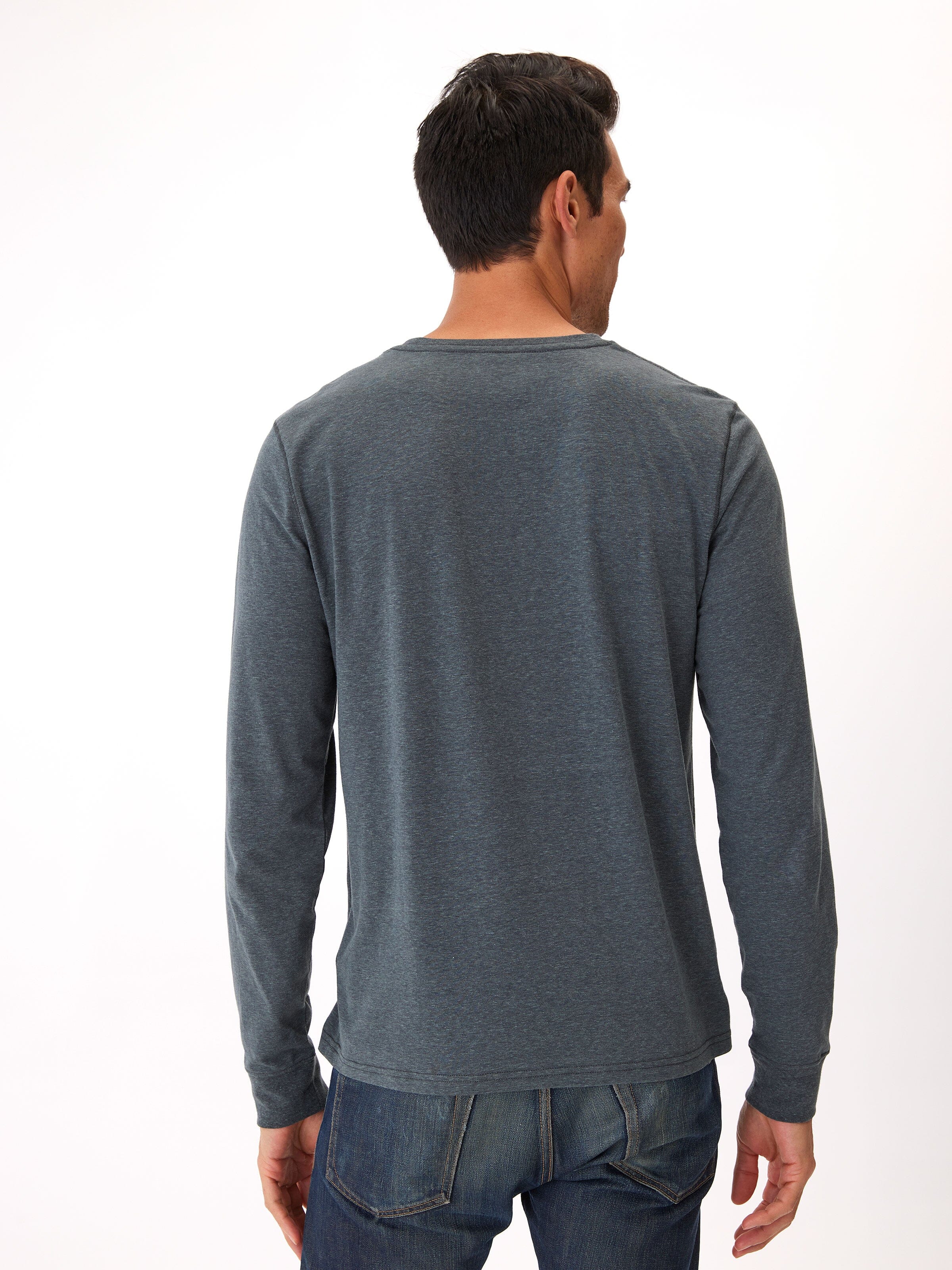 Baseline Men's Long Sleeve Triblend Henley in Dark-Grey
