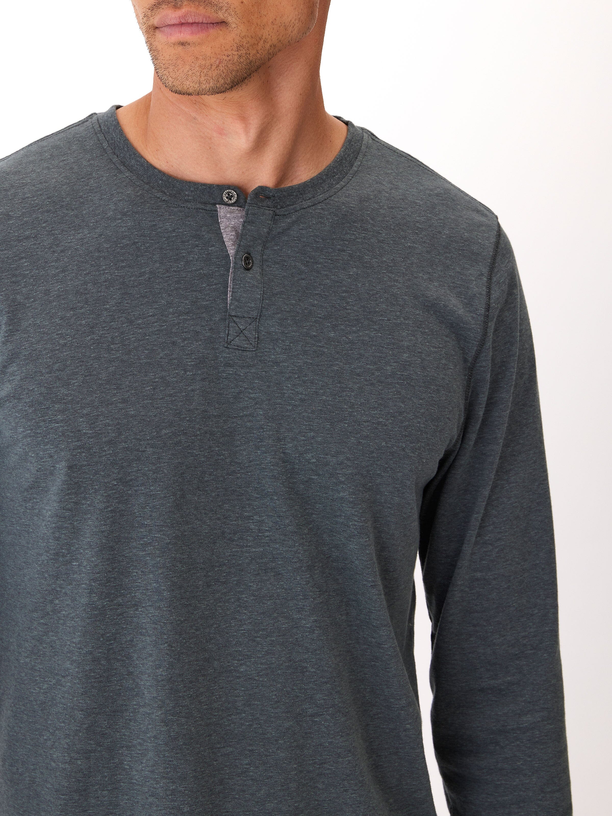 Baseline Men's Long Sleeve Triblend Henley in Dark-Grey