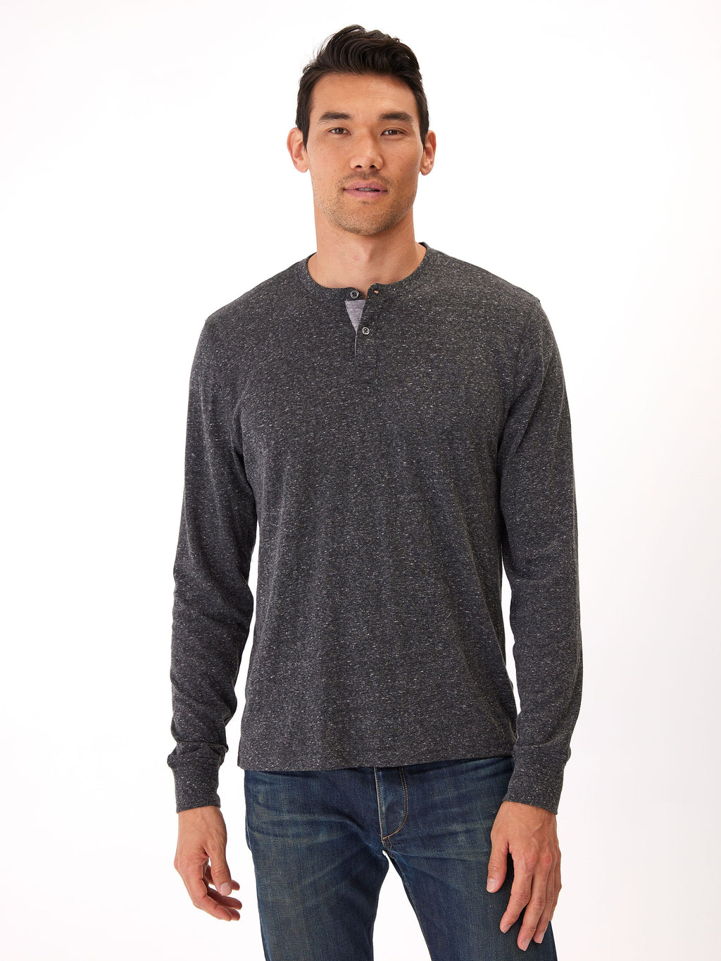 Baseline Long Sleeve Triblend Henley in Charcoal and Grey