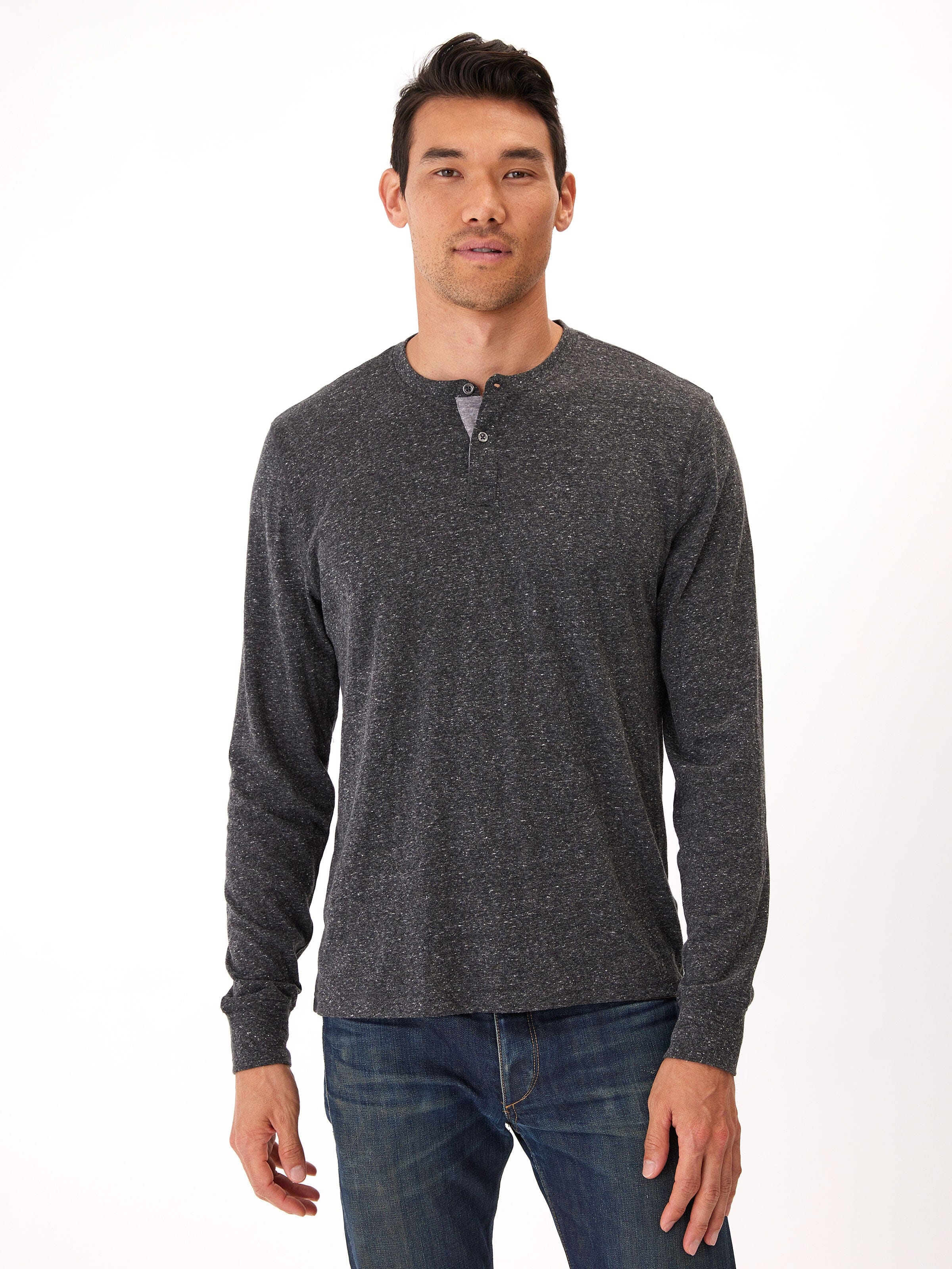 Baseline Long Sleeve Triblend Henley in Charcoal and Grey
