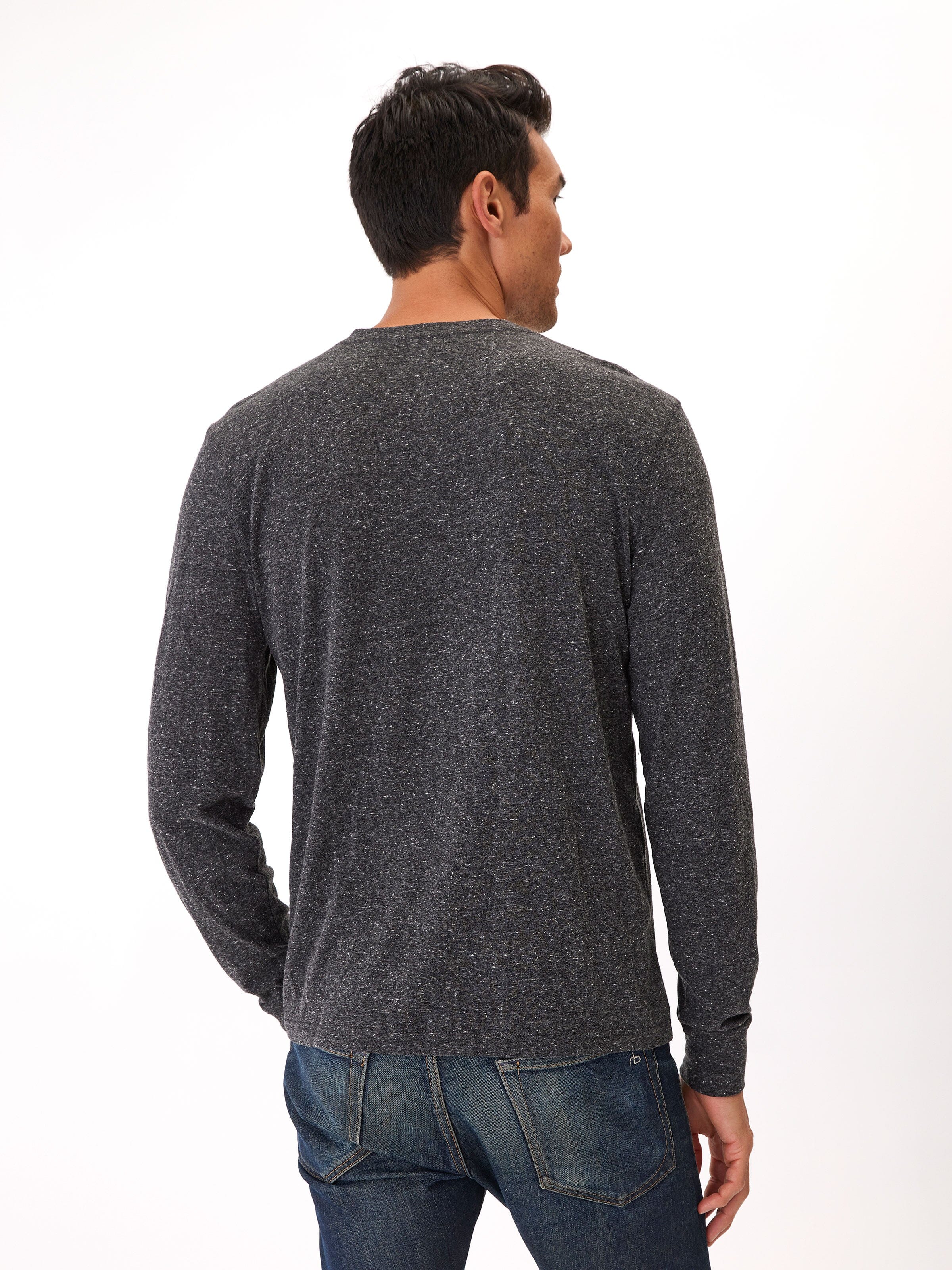 Baseline Long Sleeve Triblend Henley in Charcoal and Grey
