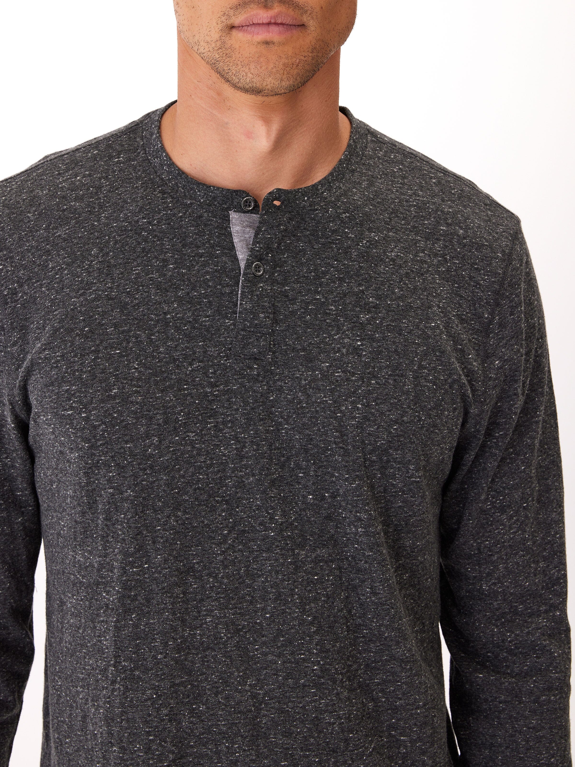 Baseline Long Sleeve Triblend Henley in Charcoal and Grey
