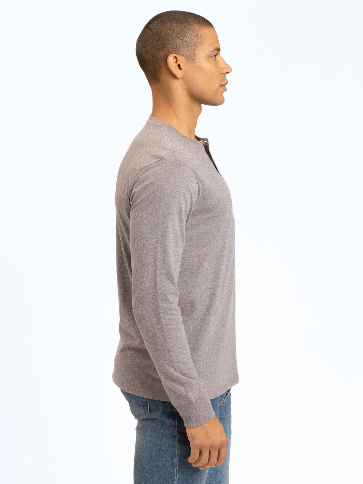 Baseline Men’s Long Sleeve Triblend Henley Shirt in Grey