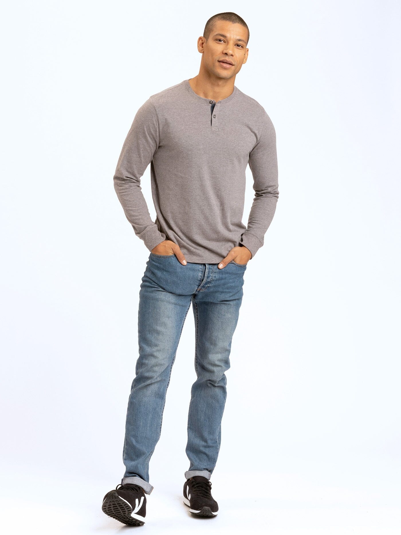 Baseline Men’s Long Sleeve Triblend Henley Shirt in Grey