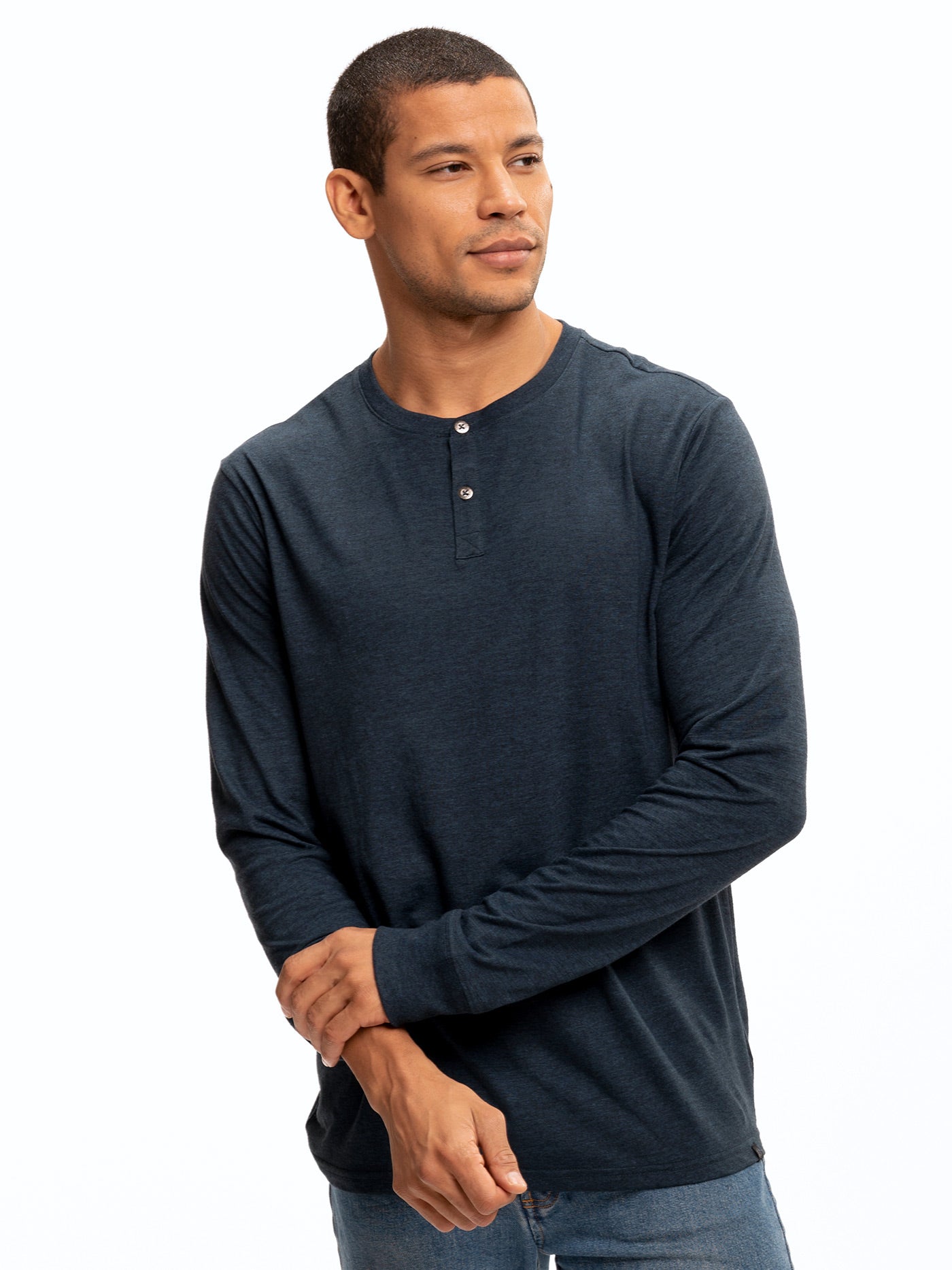 Baseline Long Sleeve Triblend Henley Shirt with Contrast Trim