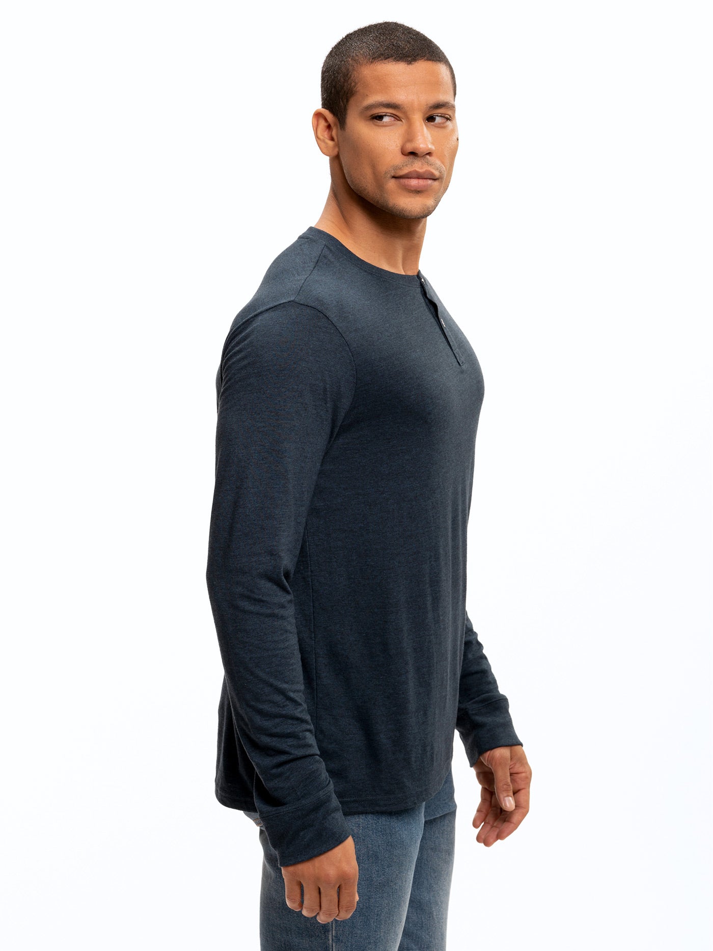 Baseline Long Sleeve Triblend Henley Shirt with Contrast Trim