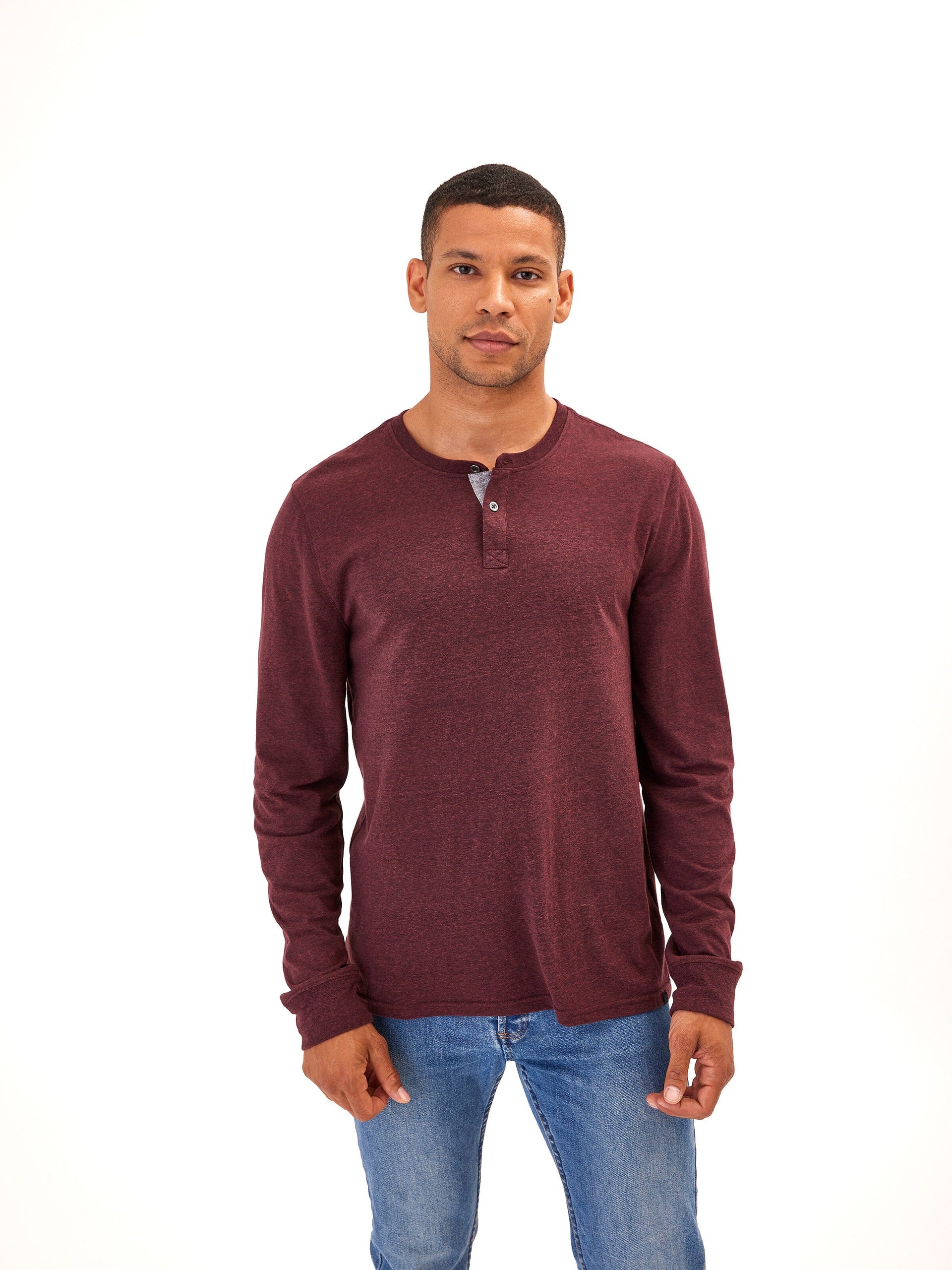 Classic Long Sleeve Triblend Henley Shirt with Contrast Trim