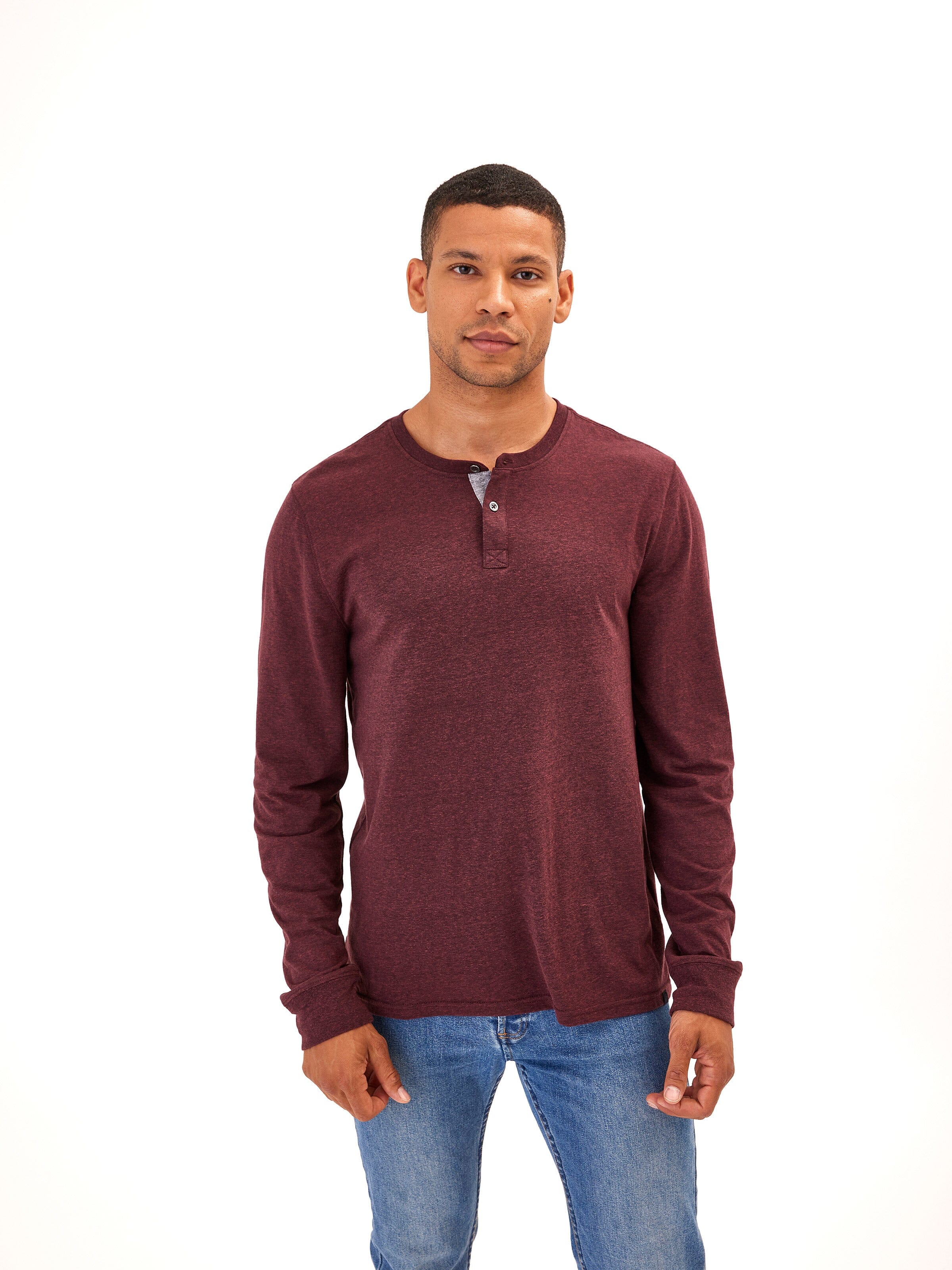 Classic Long Sleeve Triblend Henley Shirt with Contrast Trim