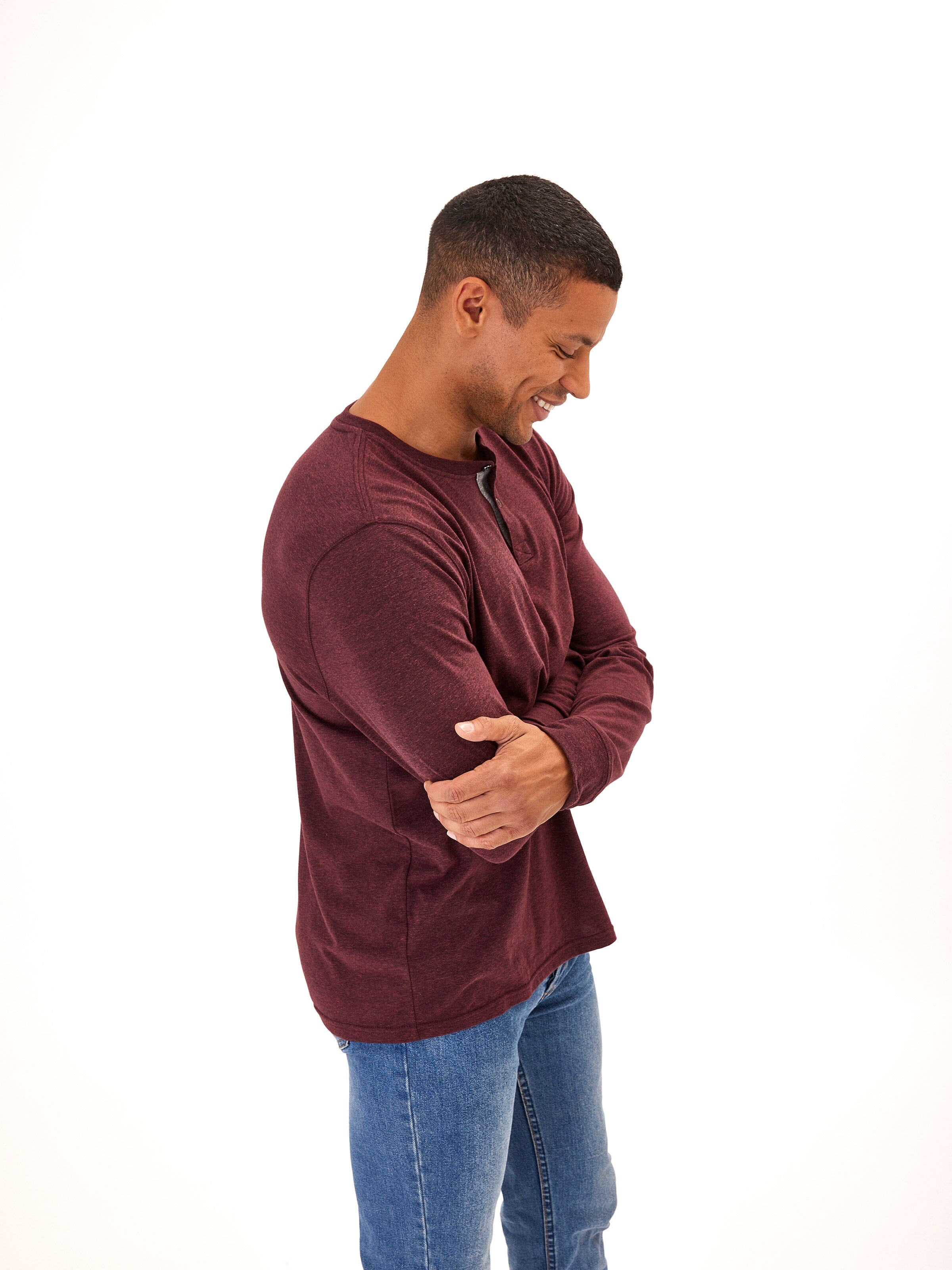 Classic Long Sleeve Triblend Henley Shirt with Contrast Trim