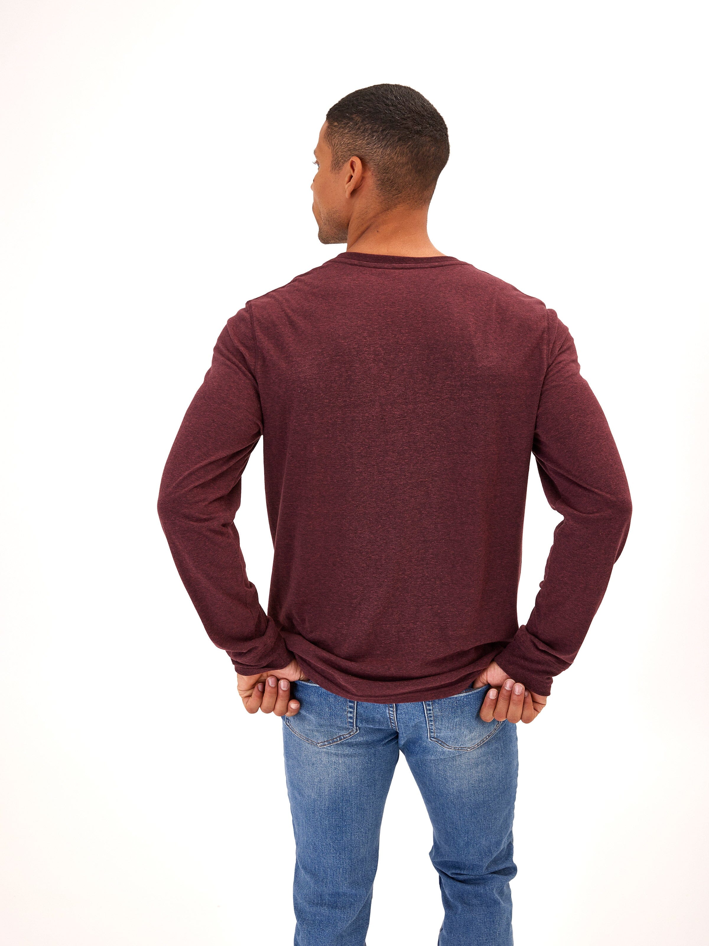 Classic Long Sleeve Triblend Henley Shirt with Contrast Trim