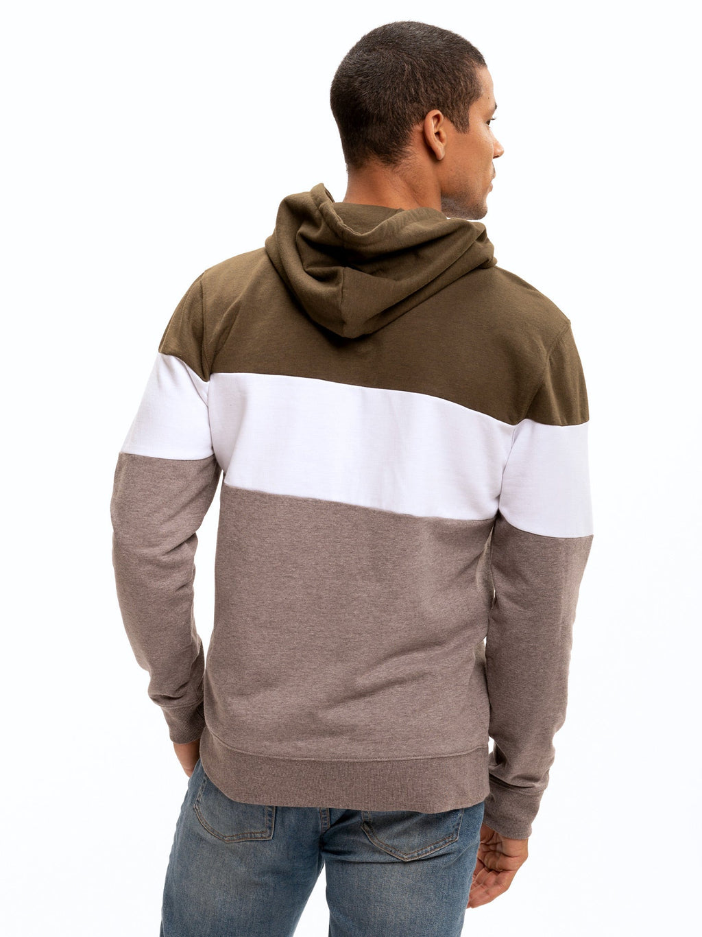 Romero Colorblock Pullover Hoodie in Olive Green and Taupe