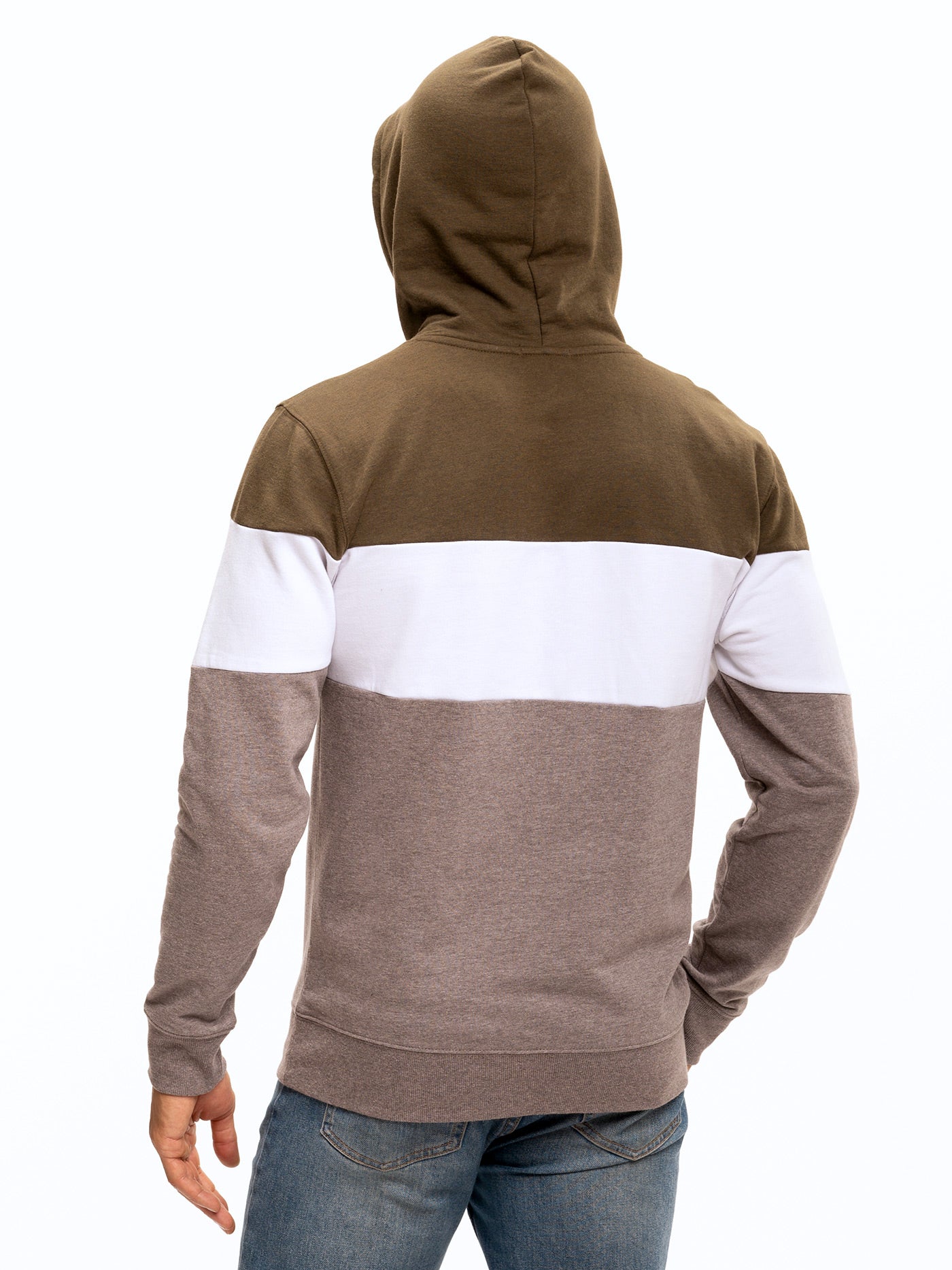 Romero Colorblock Pullover Hoodie in Olive Green and Taupe
